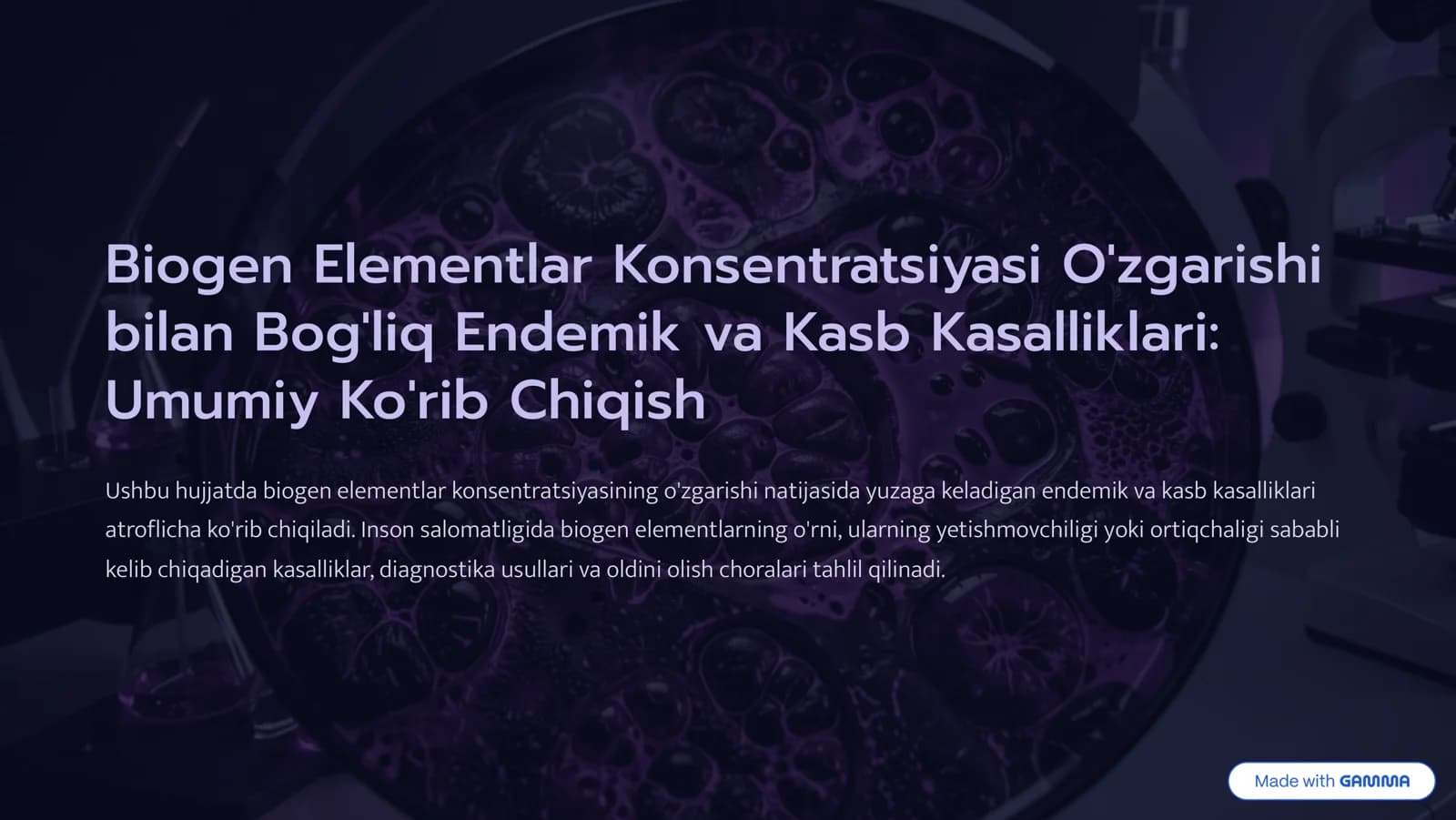Biogen Elementlar Konsentratsiyasi O'zgarishi bilan Bog'liq Endemik va Kasb Kasalliklari: Umumiy Ko'rib Chiqish