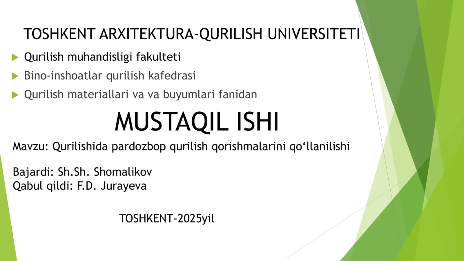 Qurilishida pardozbop qurilish qorishmalarini qo‘llanilishi