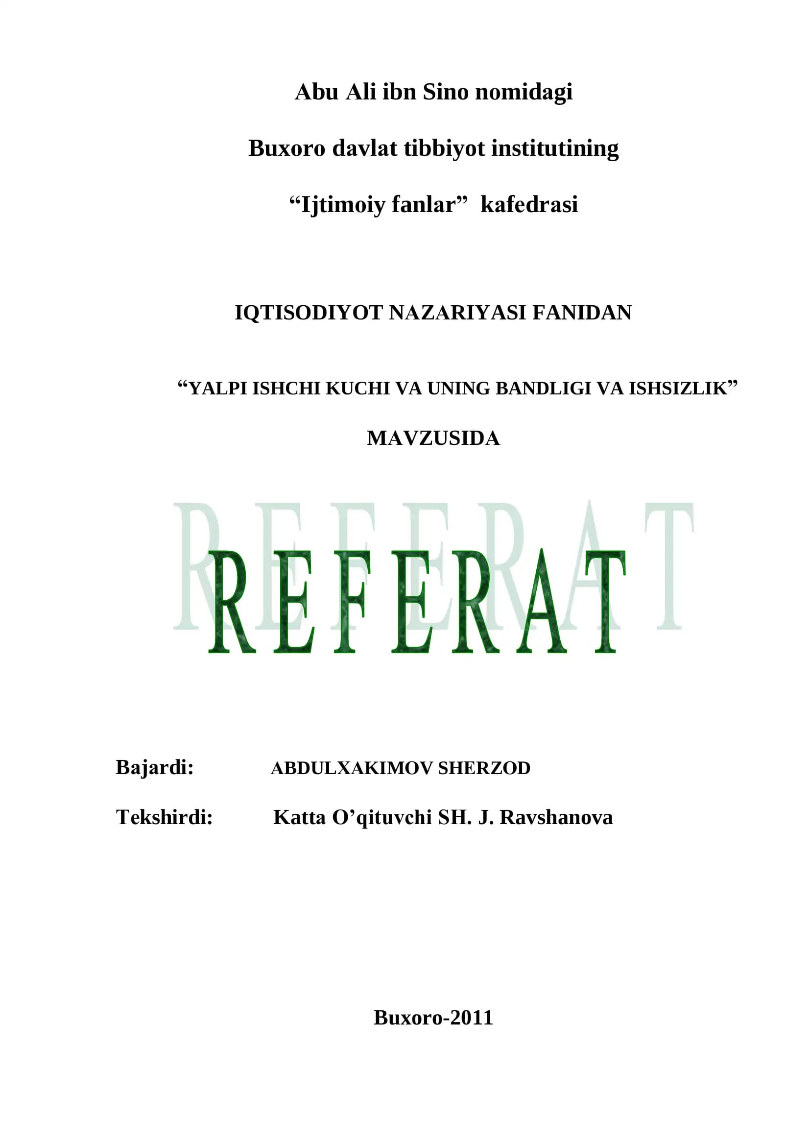 IQTISODIYOT NAZARIYASI FANIDAN