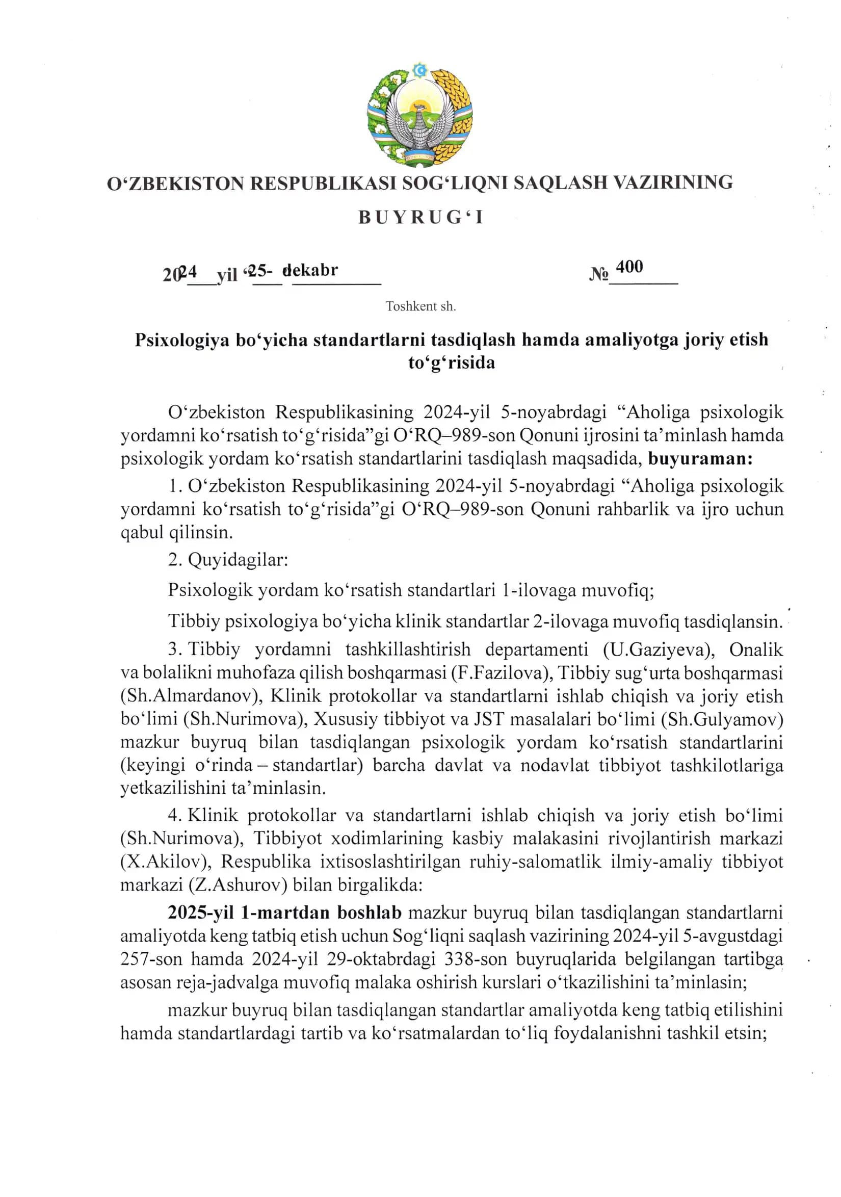 psixologiya bo’yicha milliy standardlar