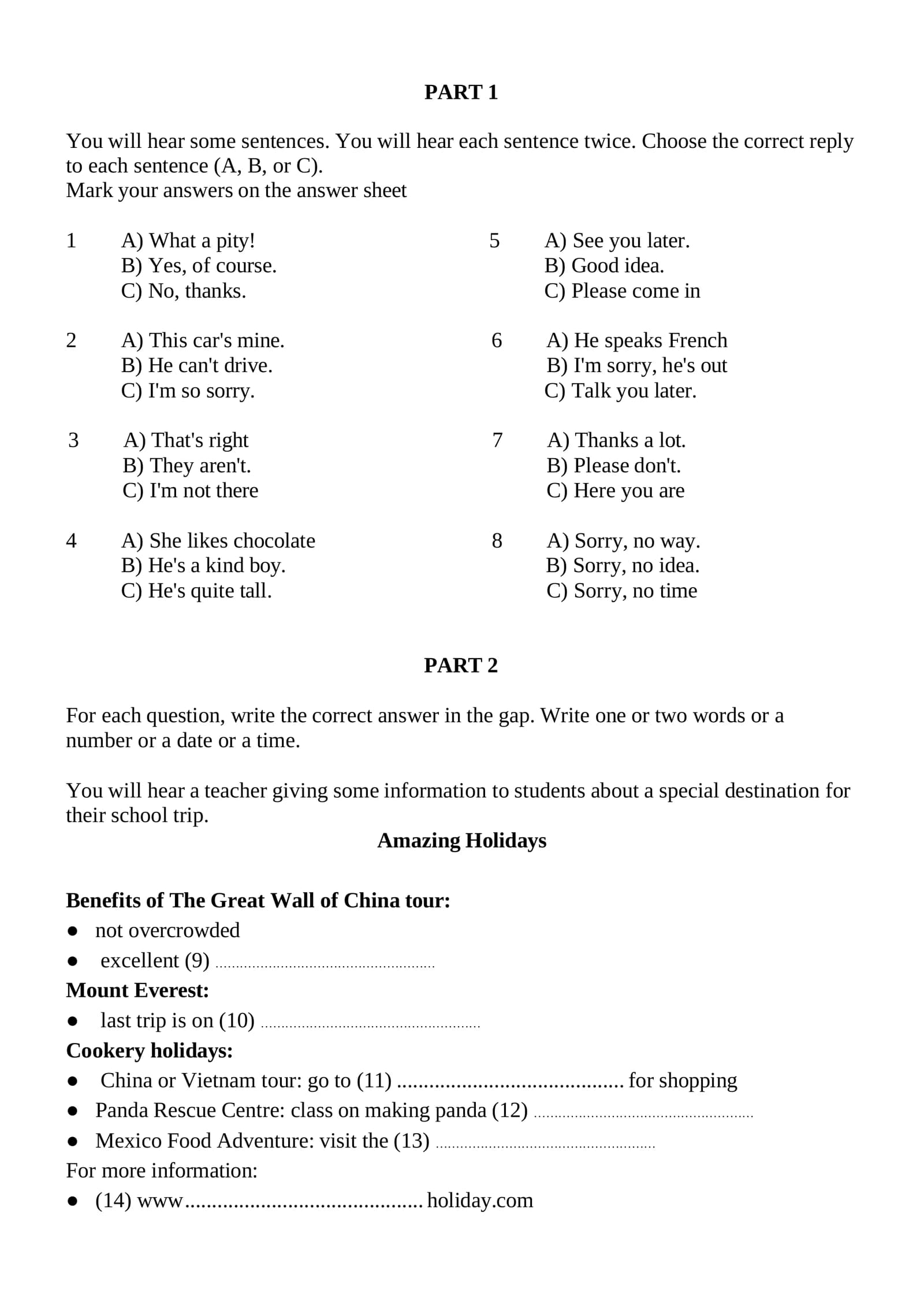 Marking Answers on Answer Sheet