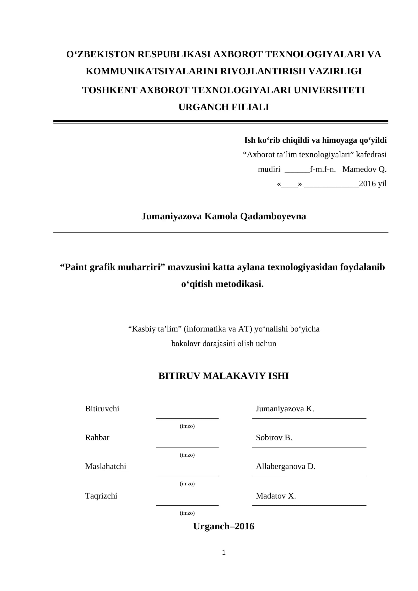 "Paint grafik muharriri" mavzusini katta aylana texnologiyasidan foydalanib o‘qitish metodikasi