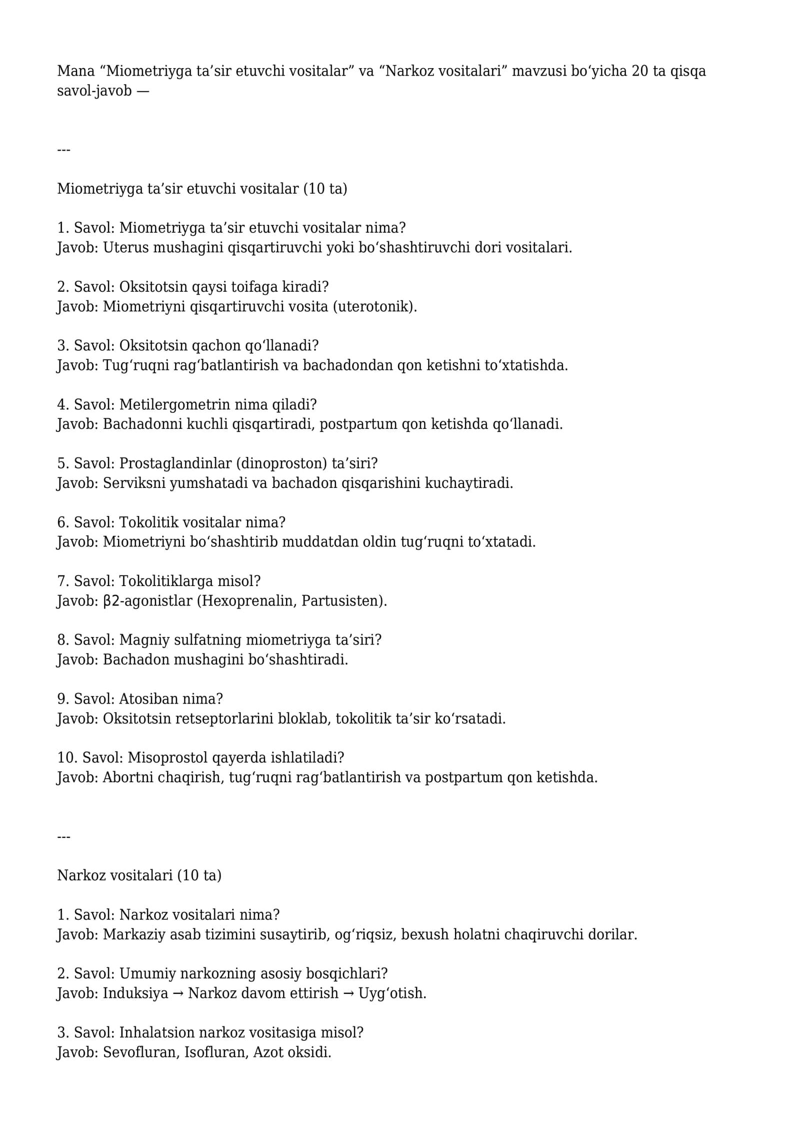 Miometriyga ta’sir etuvchi vositalar