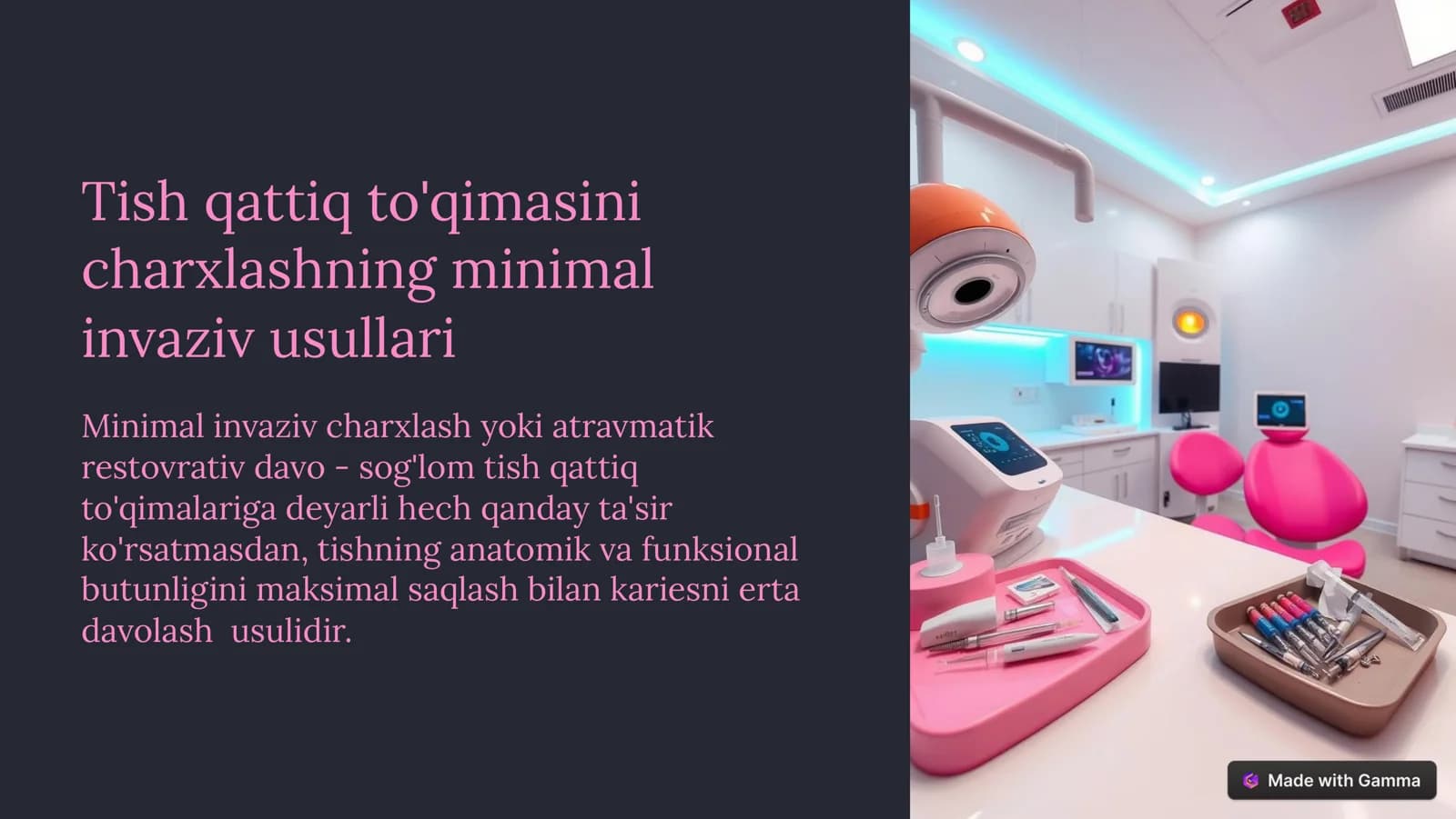 "Tish qattiq to'qimasini charxlashning minimal invaziv usullari" prezintatsiya