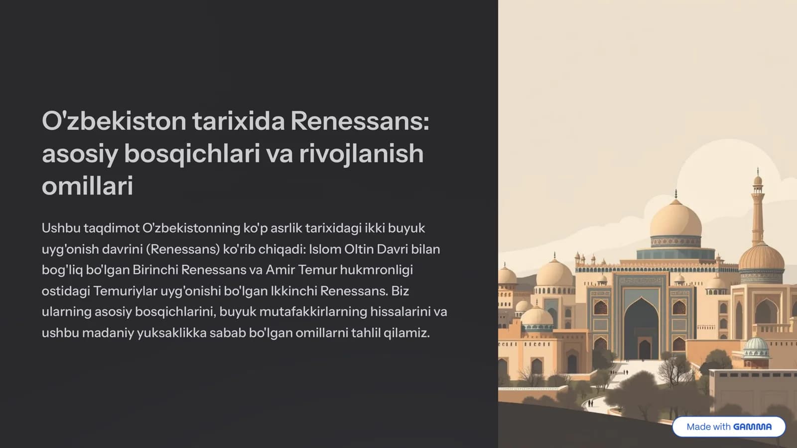 O'zbekiston tarixida Renessans: asosiy bosqichlari va rivojlanish omillari