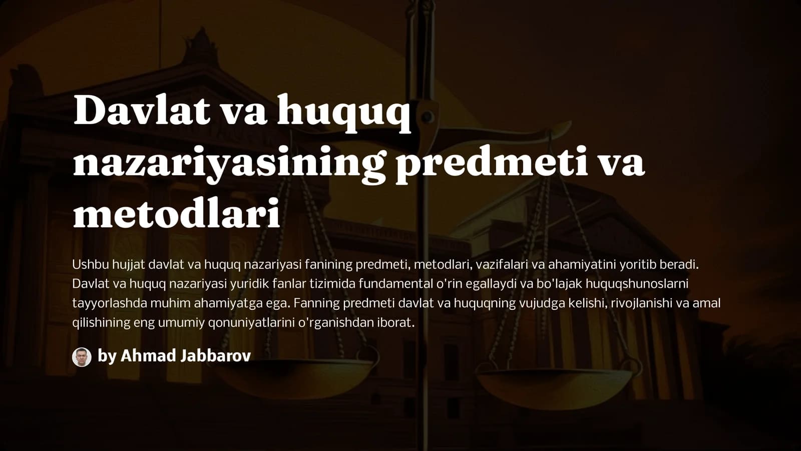 Davlat va Huquq Nazariyasi Fanining Predmeti va Metodlari