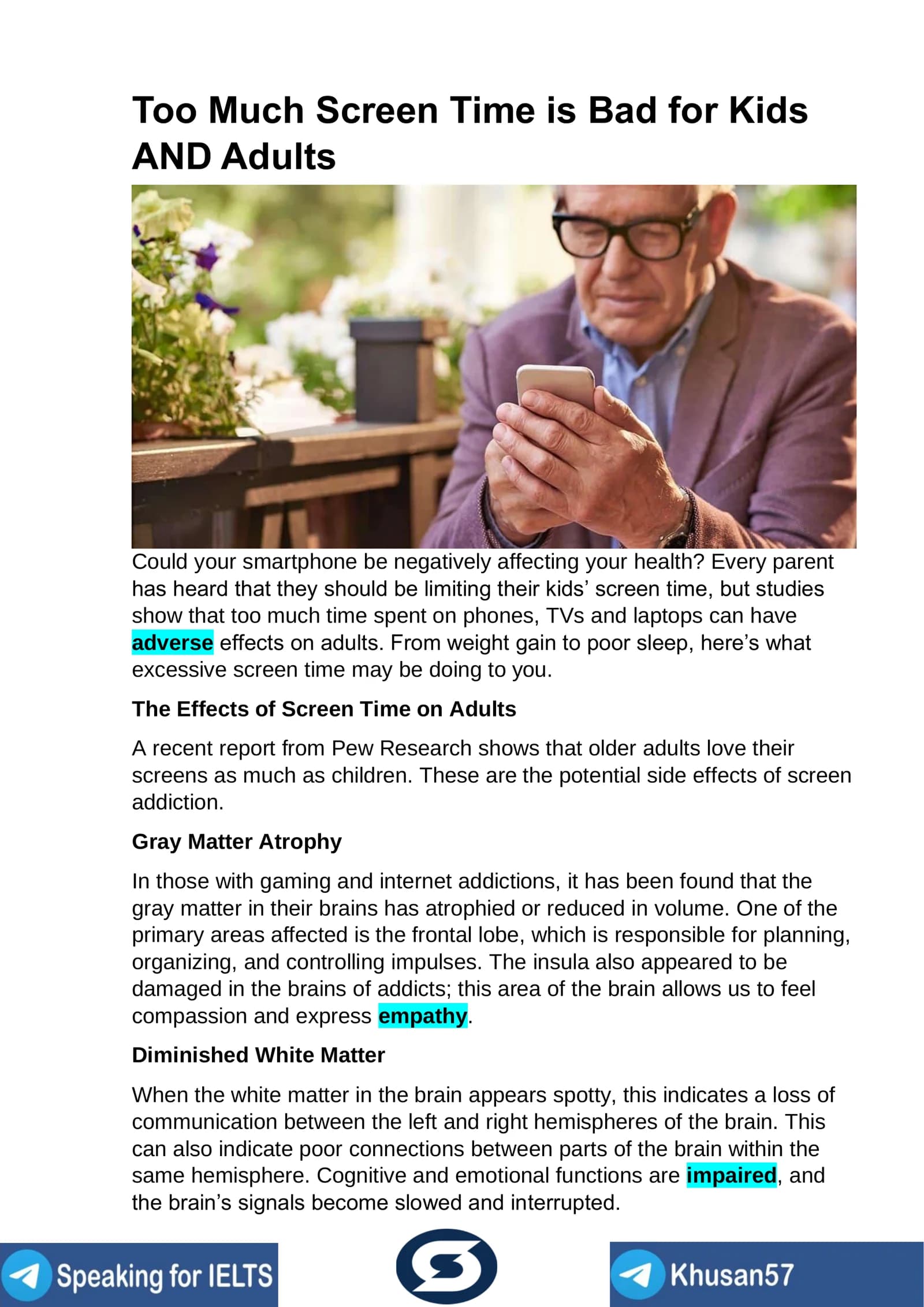 Effects of Excessive Screen Time on Adults