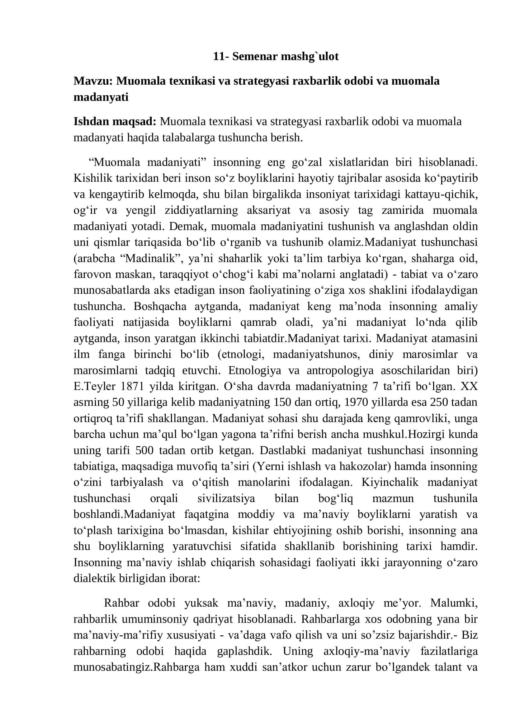 Muomala texnikasi va strategyasi raxbarlik odobi va muomala madanyati