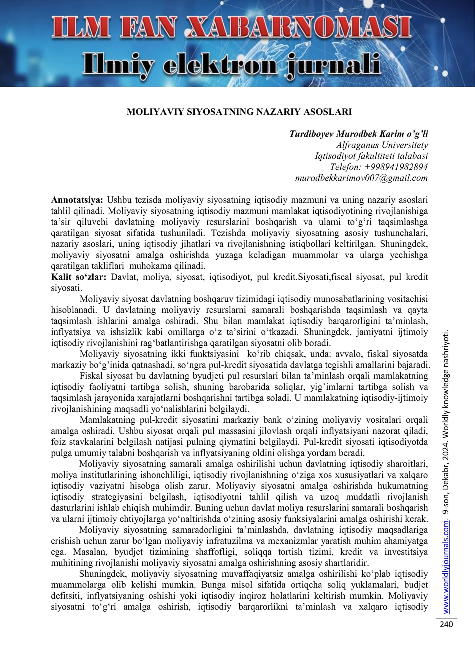 MOLIYAVIY SIYOSATNING NAZARIY ASOSLARI