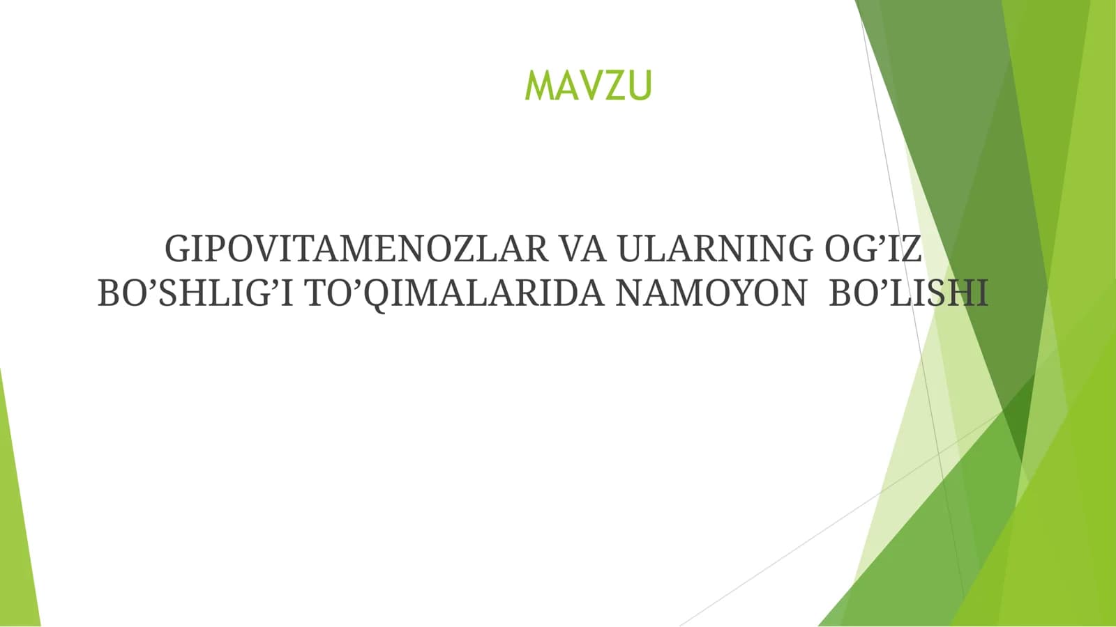 GIPOVITAMENOZLAR VA ULARNING OG’IZ BO’SHLIG’I TO’QIMALARIDA NAMOYON BO’LISHI