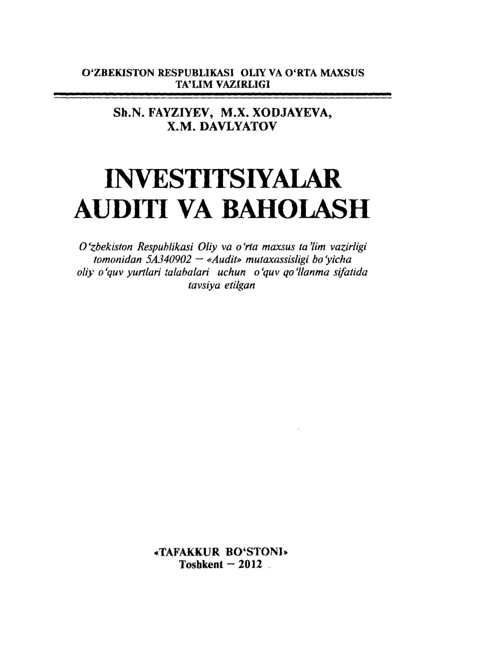 Investitisiyalar audit! va baholash