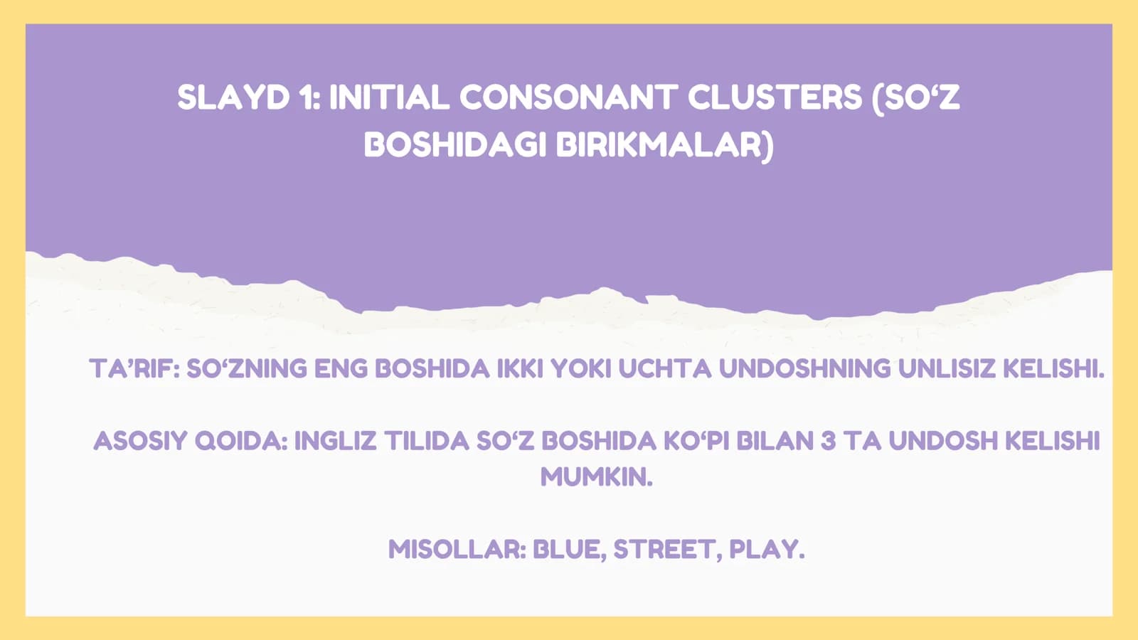 INITIAL CONSONANT CLUSTERS (SO‘Z BOSHIDAGI BIRIKMALAR)