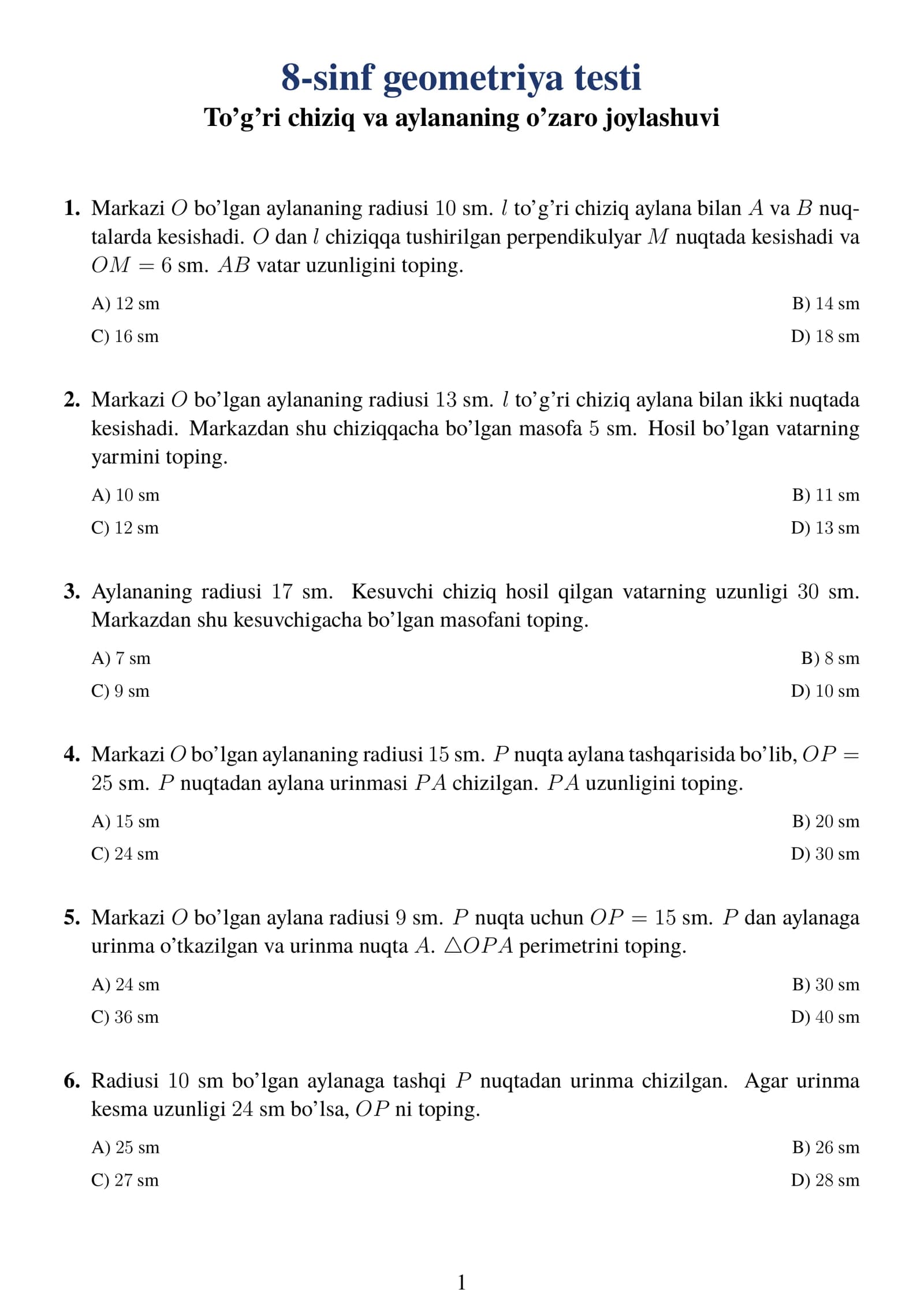 8-sinf geometriya testi