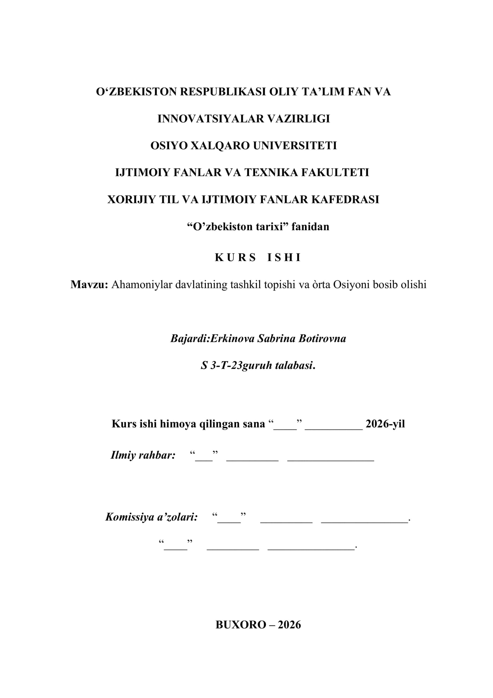 AHAMONIYLAR DAVLATINING VUJUDGA KELISHI VA  SIYOSIY TARAQQIYOTI