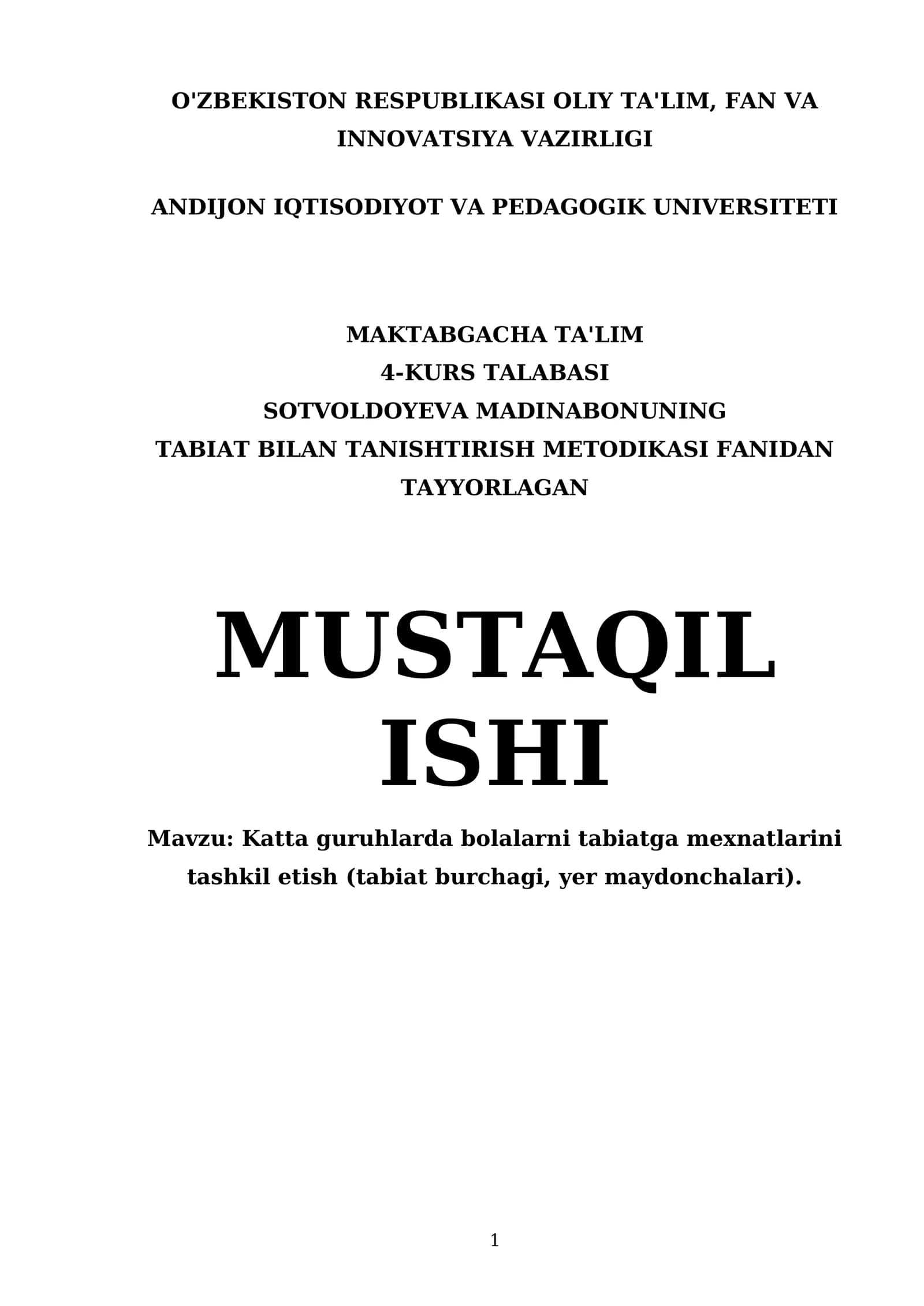 Tabiatga Mexnatlarini Tashkil Etish