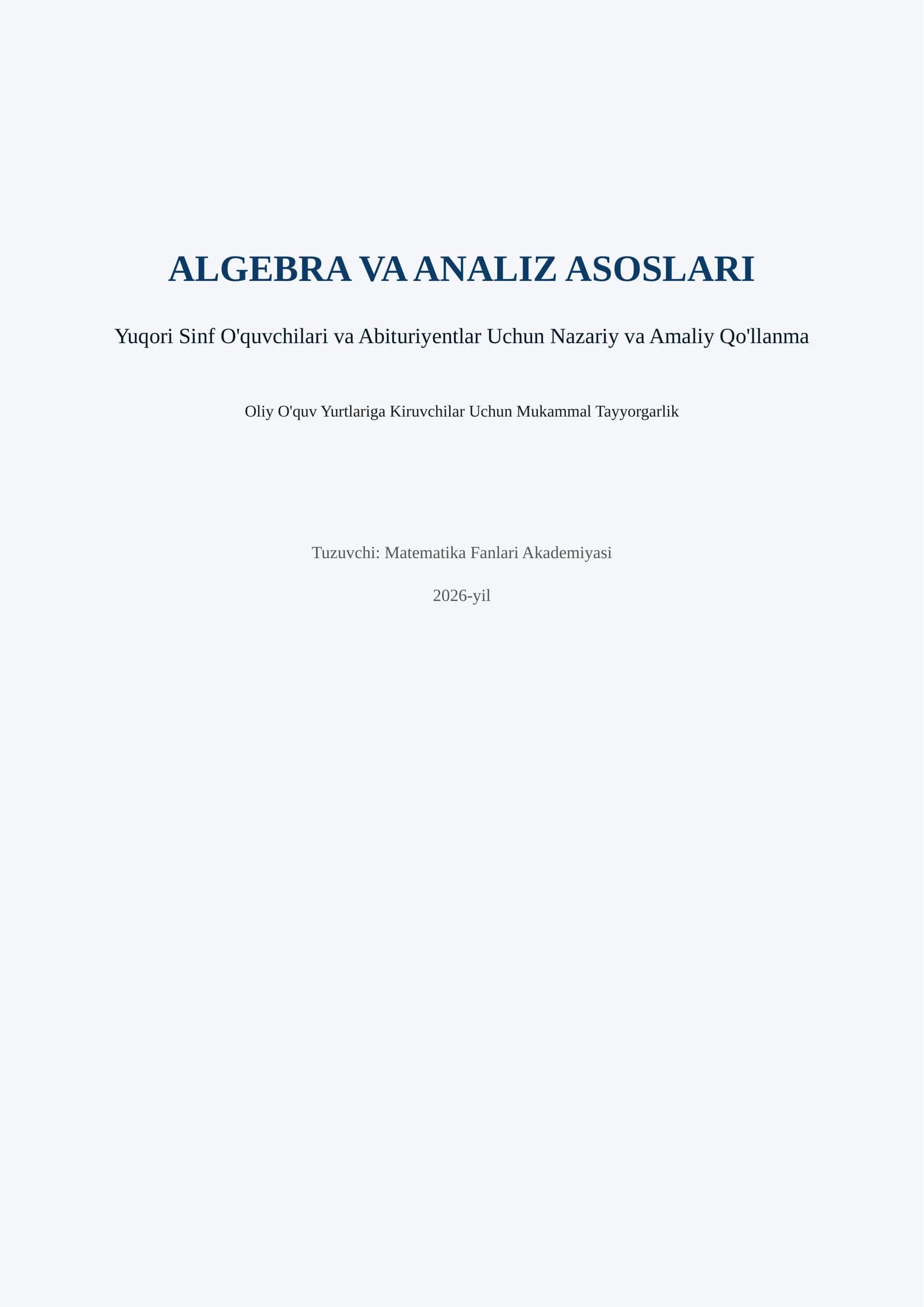 ALGEBRA VA ANALIZ ASOSLARI