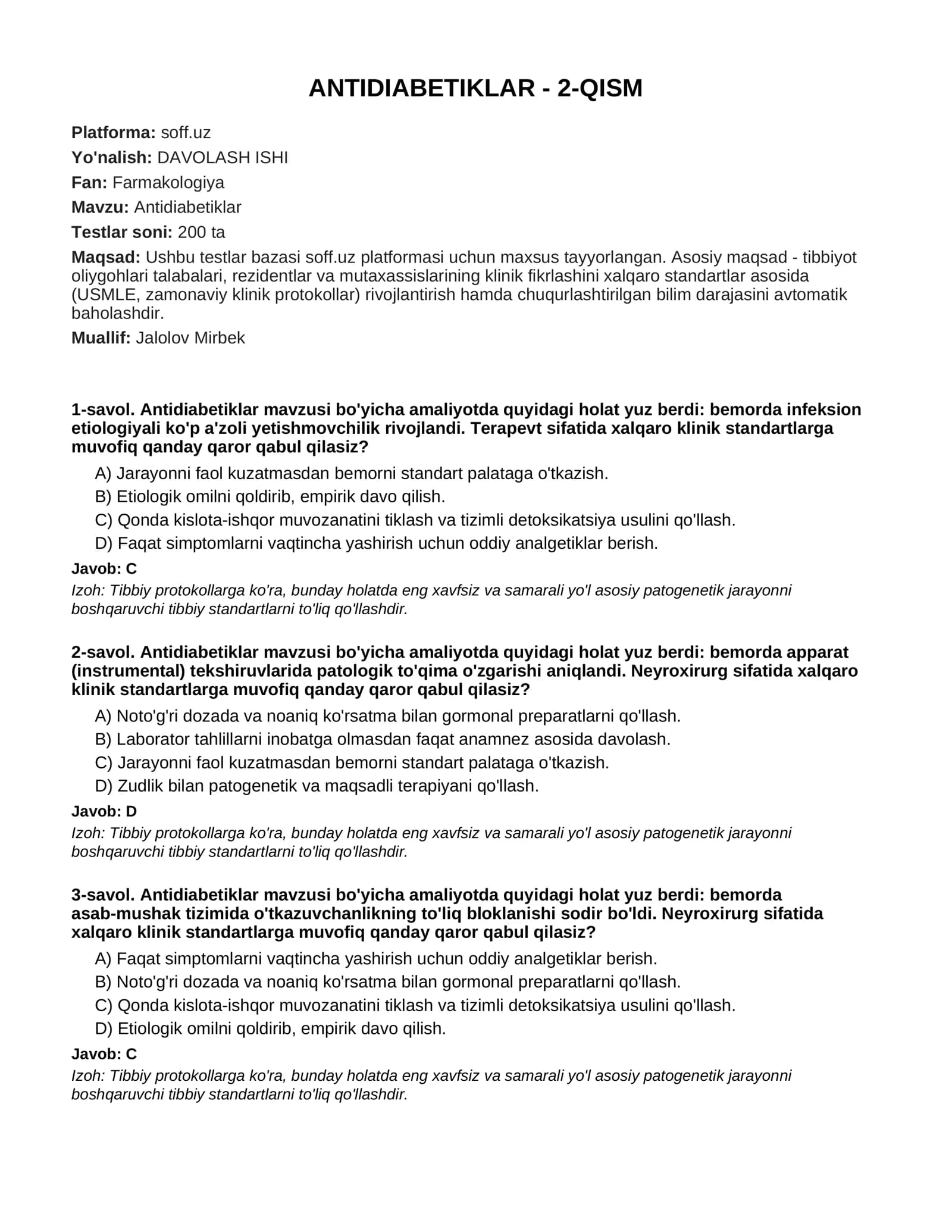 ANTIDIABETIKLAR - 2-QISM
