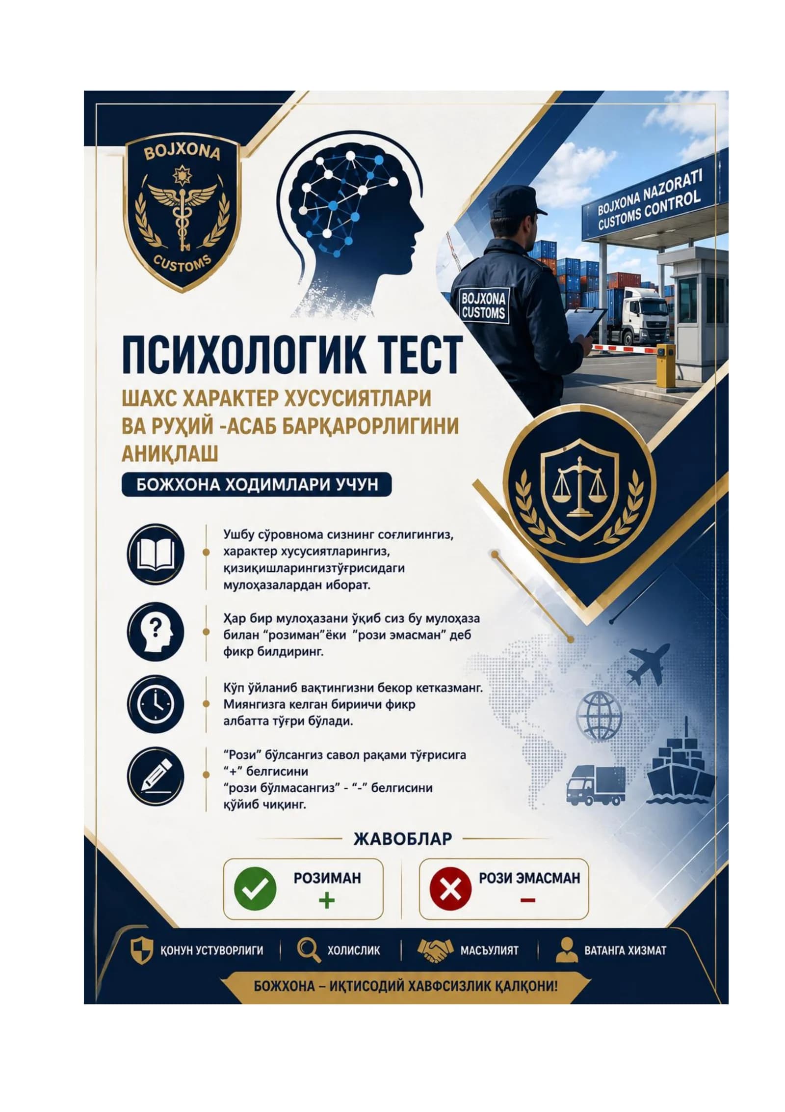 Bojxona qo‘mitasiga ishga kirish uchun test savol-javoblar to‘plami