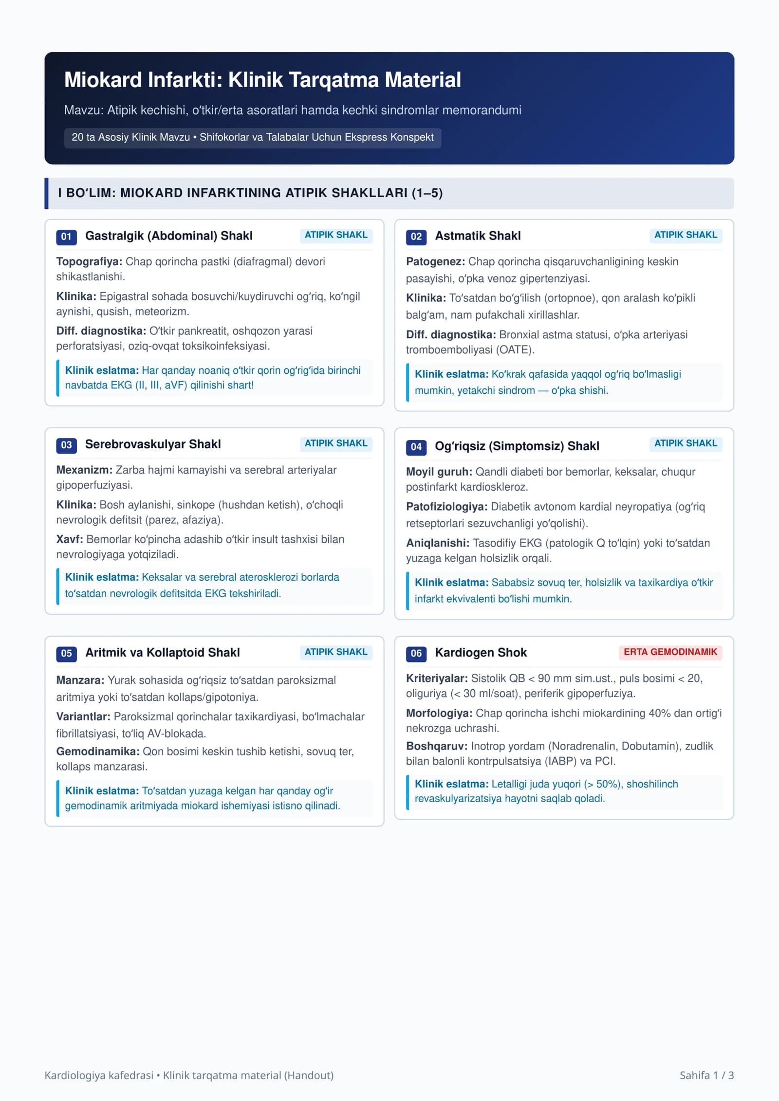 Miokard Infarkti: Klinik Tarqatma Material
