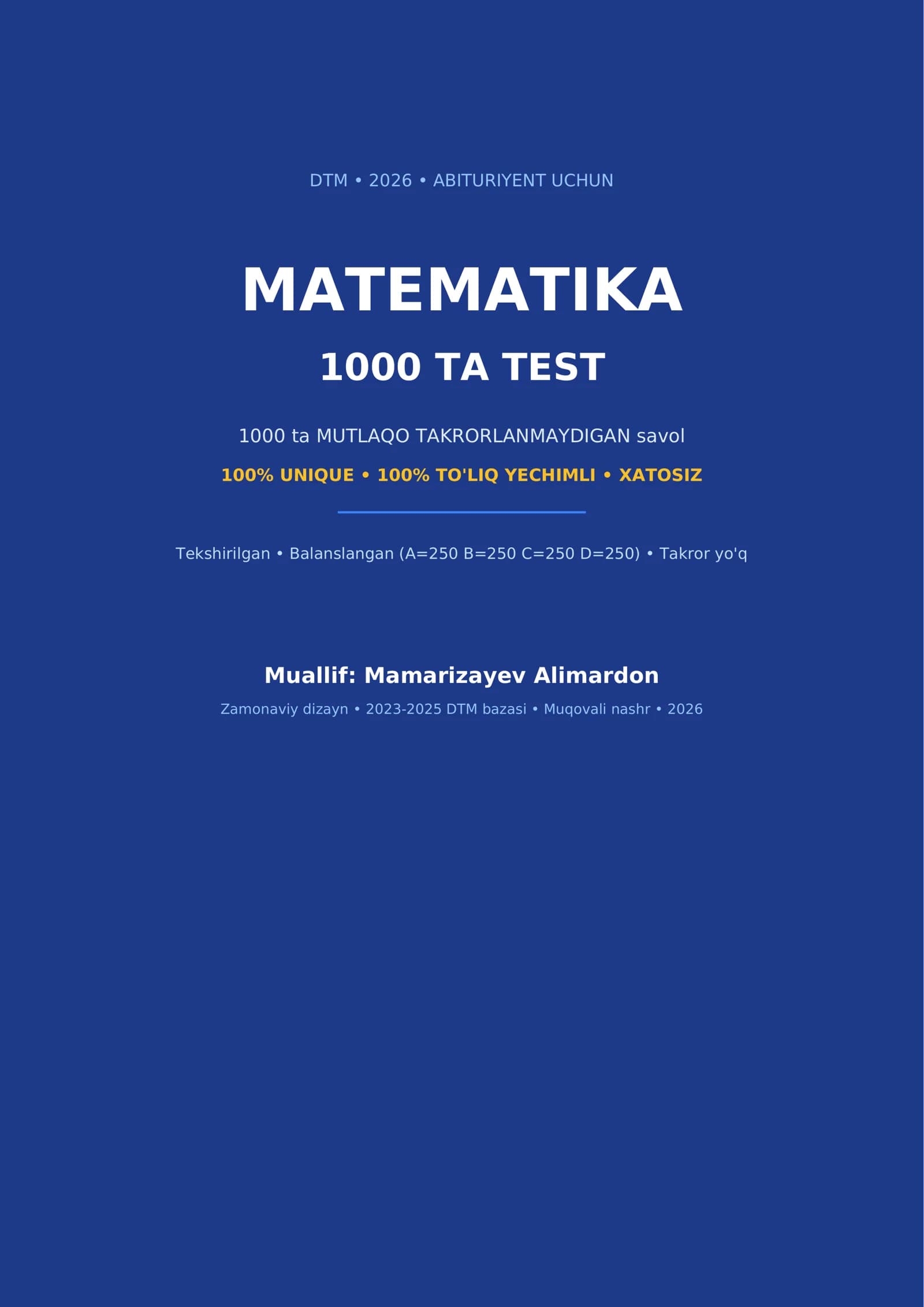 DTM Matematikadan 1000 ta testlar to'plami