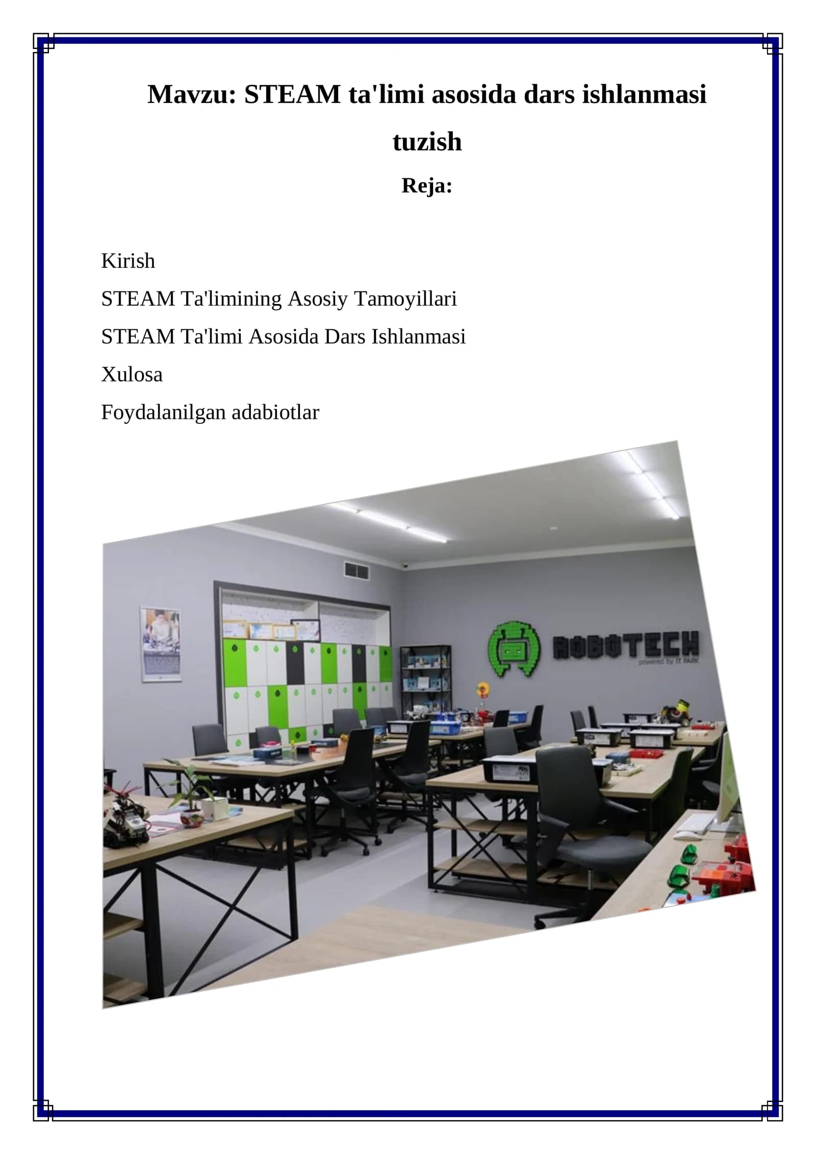 STEAM ta'limi asosida dars ishlanmasi