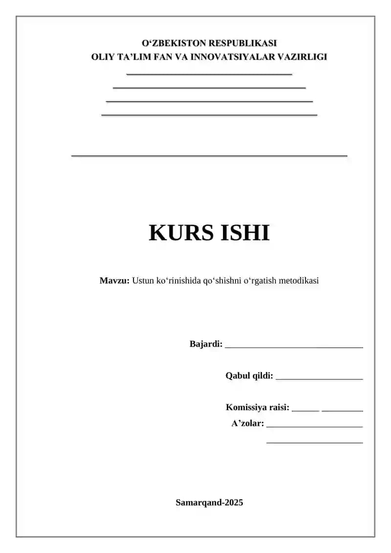Ustun ko‘rinishida qo‘shishni o‘rgatish metodikasi