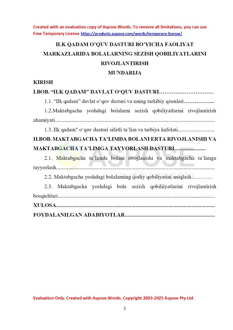 Kurs ishi: “Ilk qadam” o‘quv dasturi bo‘yicha faoliyat markazlarida bolalarning sezish qobiliyatlarini rivojlantirish