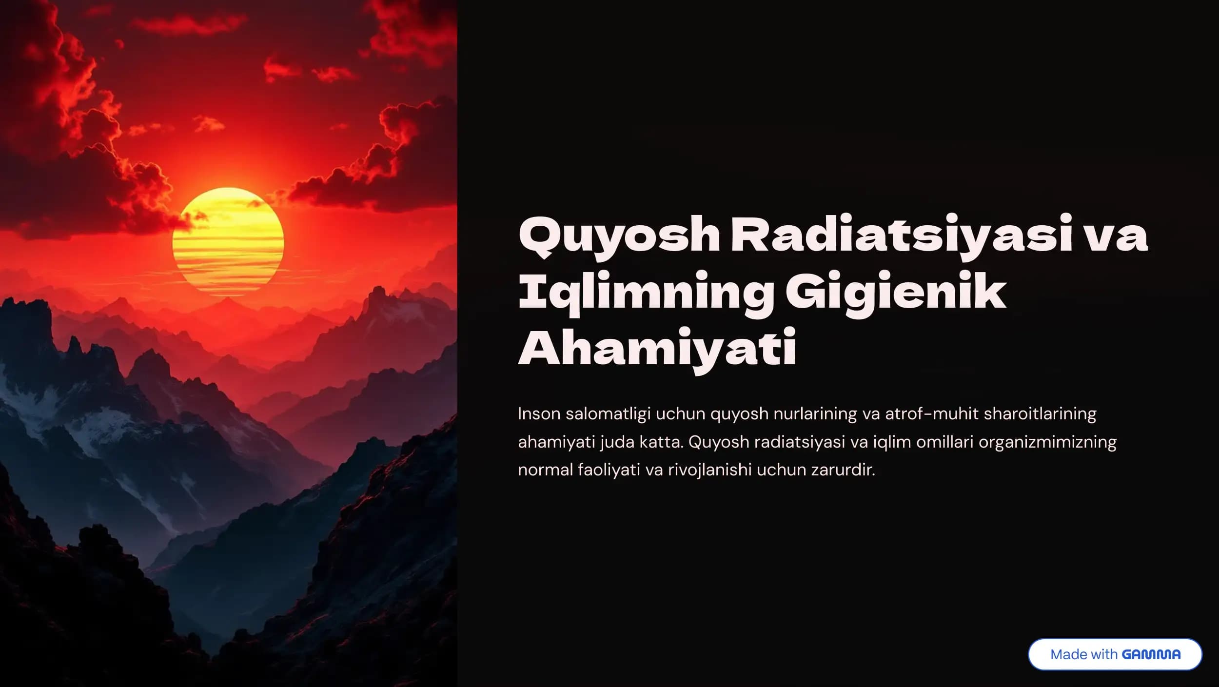 Quyosh Radiatsiyasi va Iqlimning Gigienik Ahamiyati
