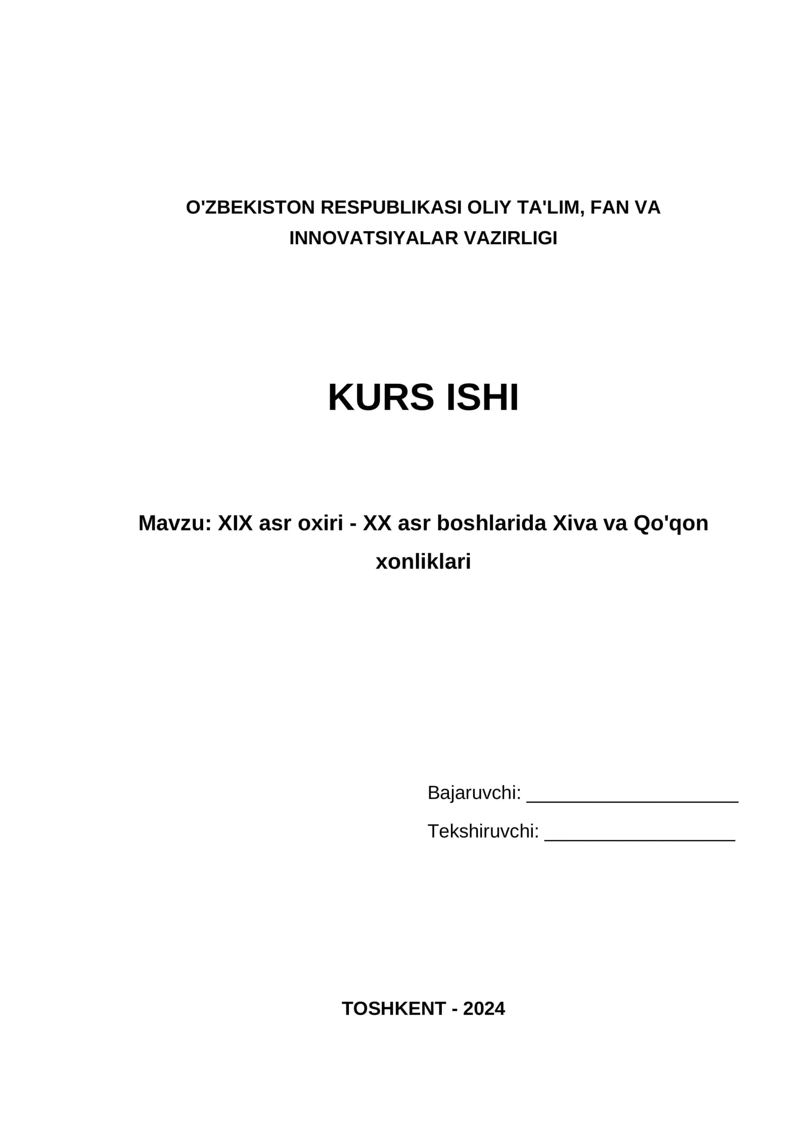 XIX asr oxiri - XX asr boshlarida Xiva va Qo'qon xonliklari