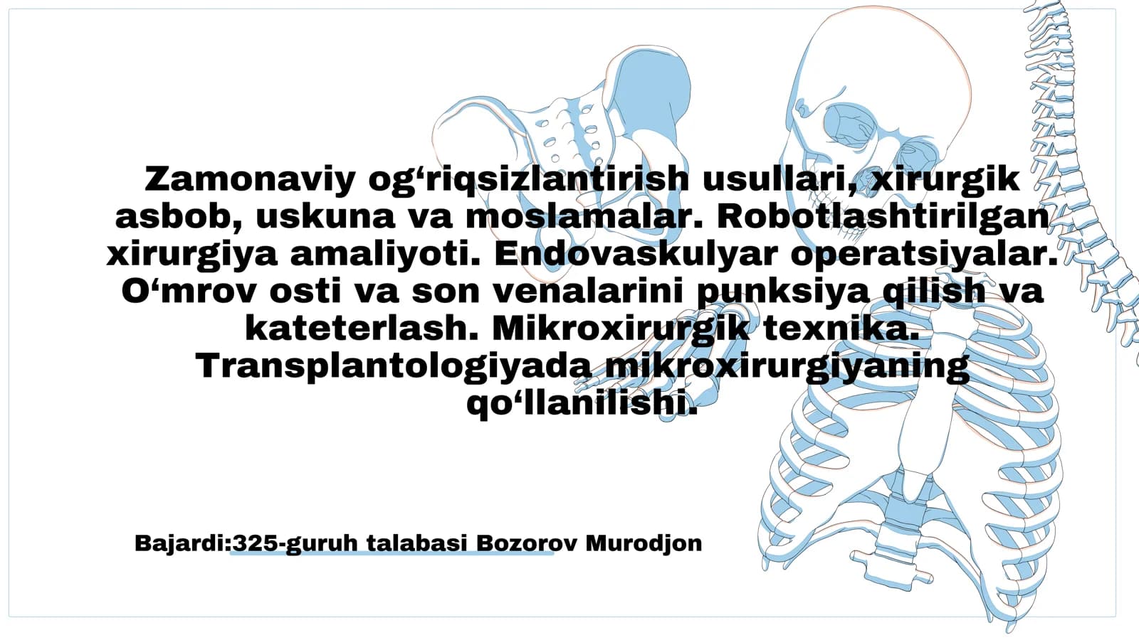 Zamonaviy jarrohlik amaliyotida og‘riqsizlantirish operatsiyasi