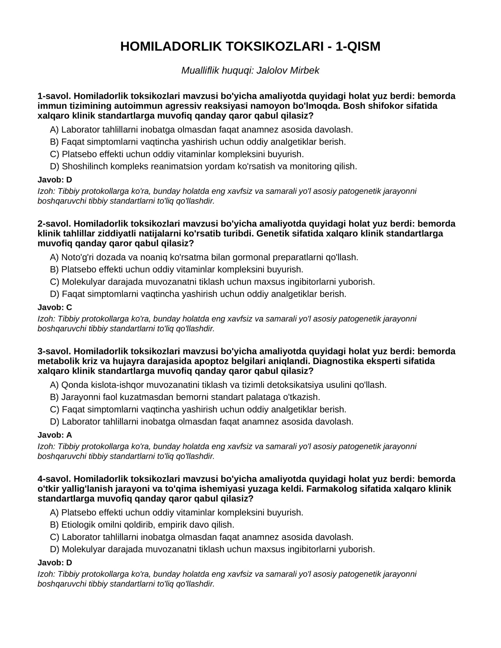 HOMILADORLIK TOKSIKOZLARI - 1-QISM