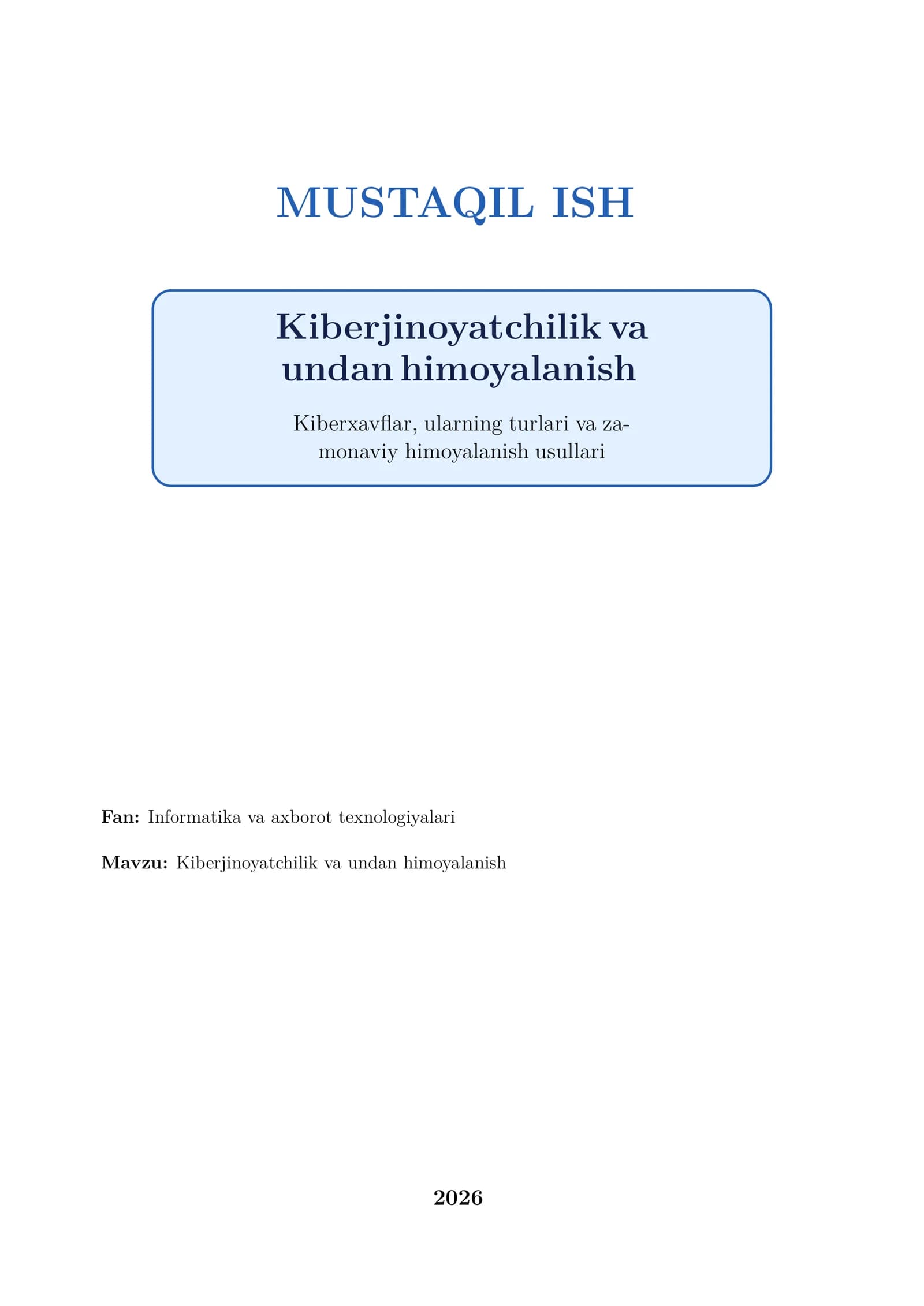 Kiberjinoyatchilik va undan himoyalanish