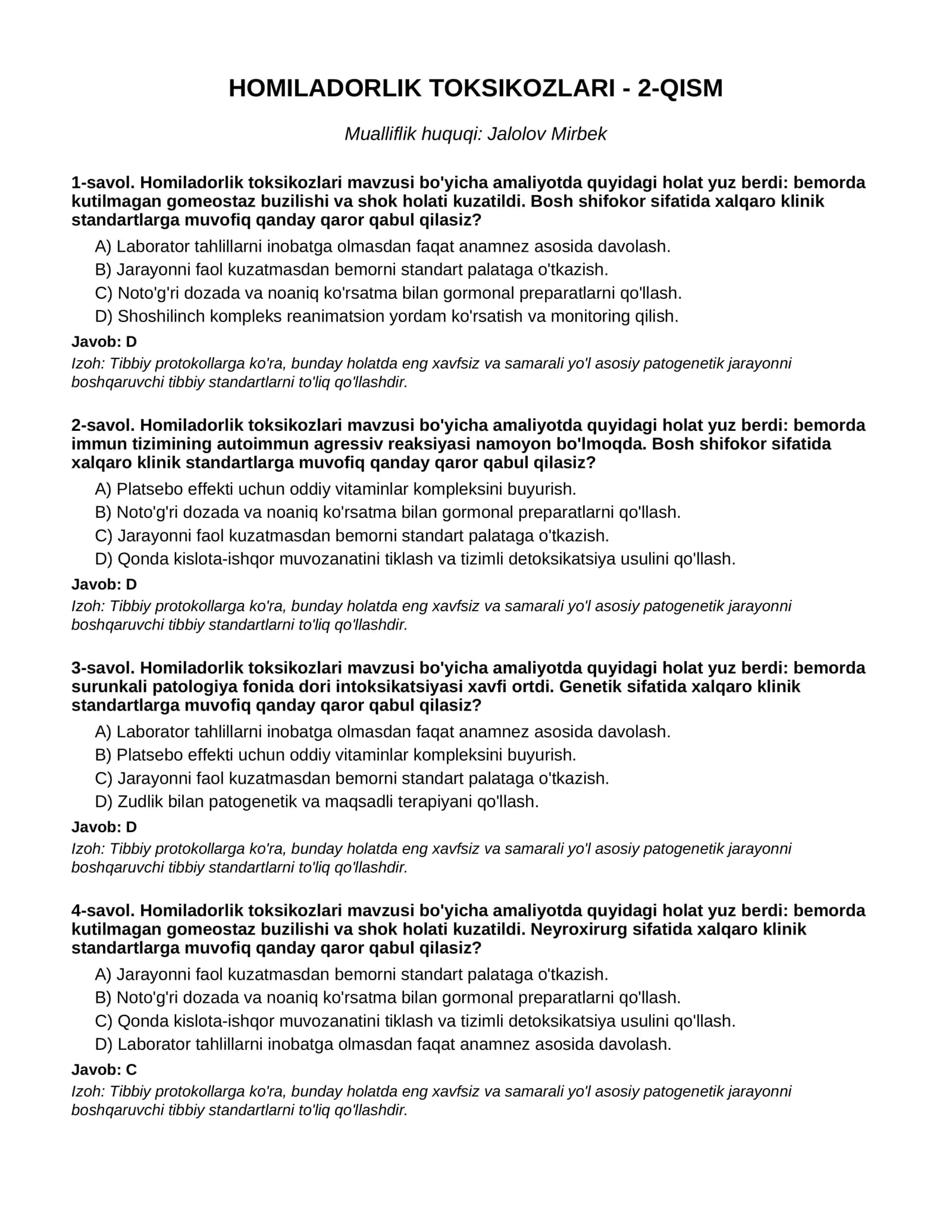 HOMILADORLIK TOKSIKOZLARI - 2-QISM