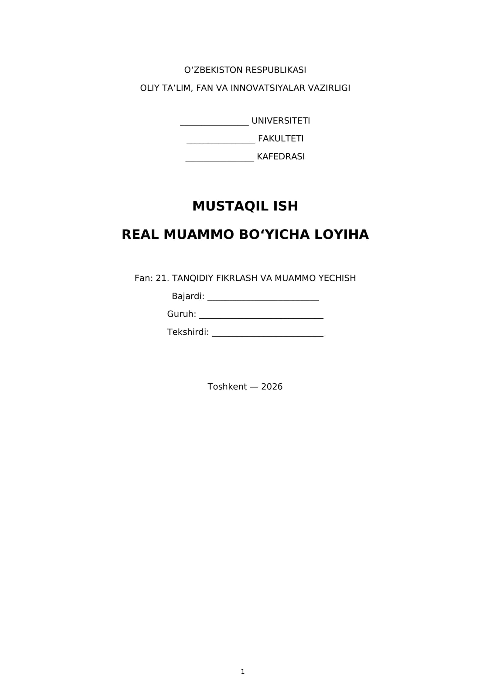 Real muammo bo‘yicha loyiha