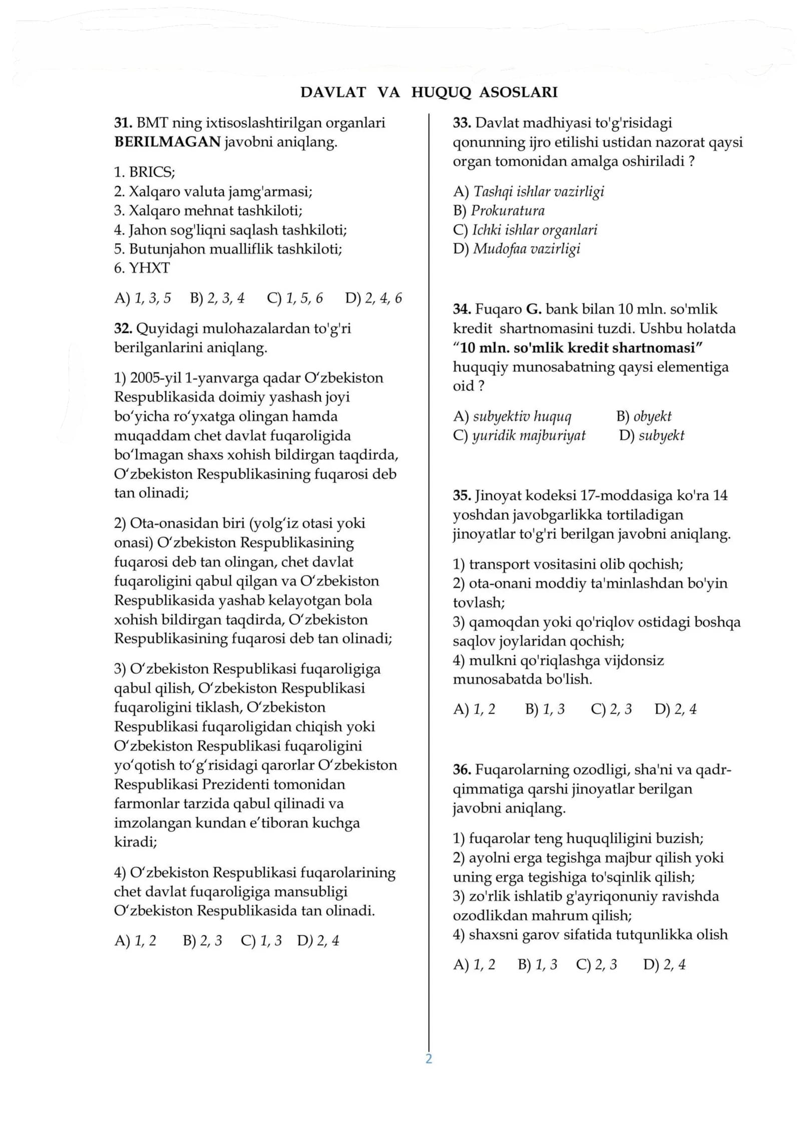 Huquqdan BMBA testi