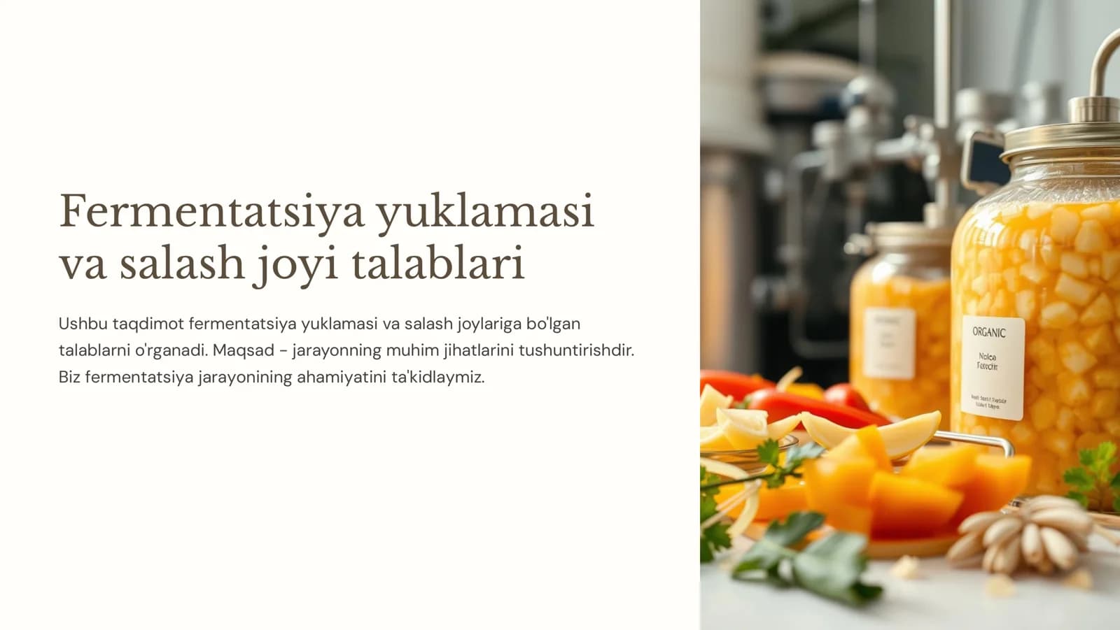 Fermentatsiya yuklamasi va salash joyi talablari