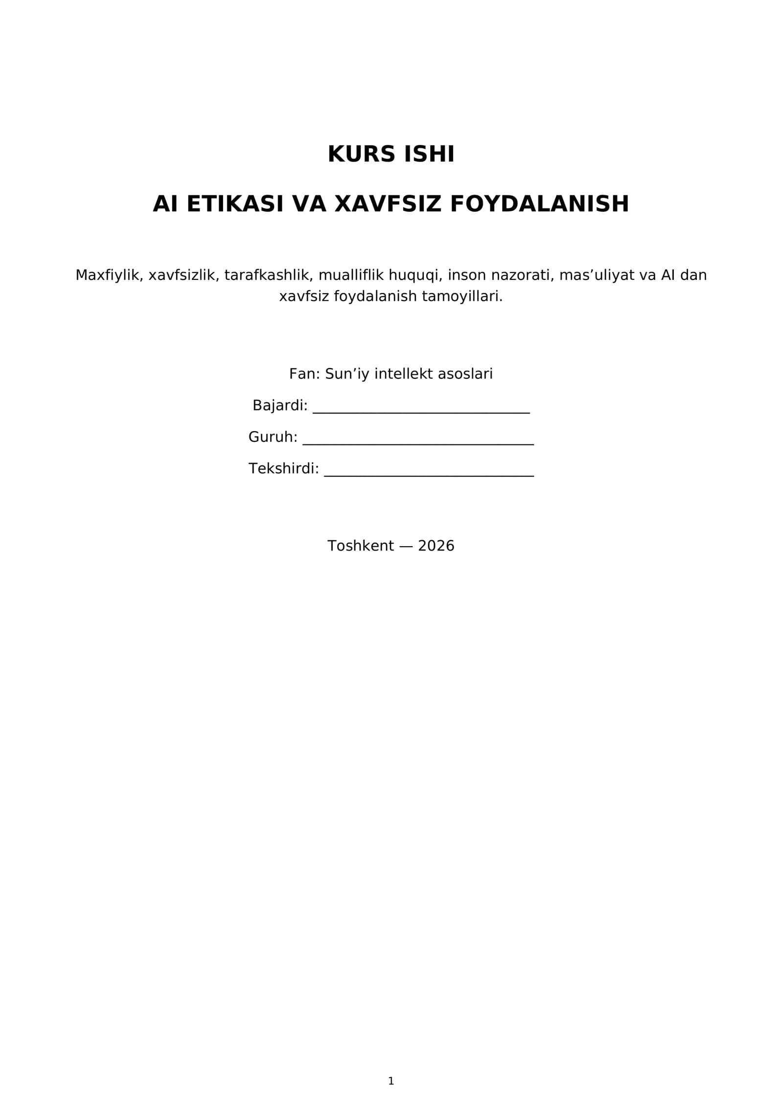 AI Etikasi va Xavfsiz Foydalanish