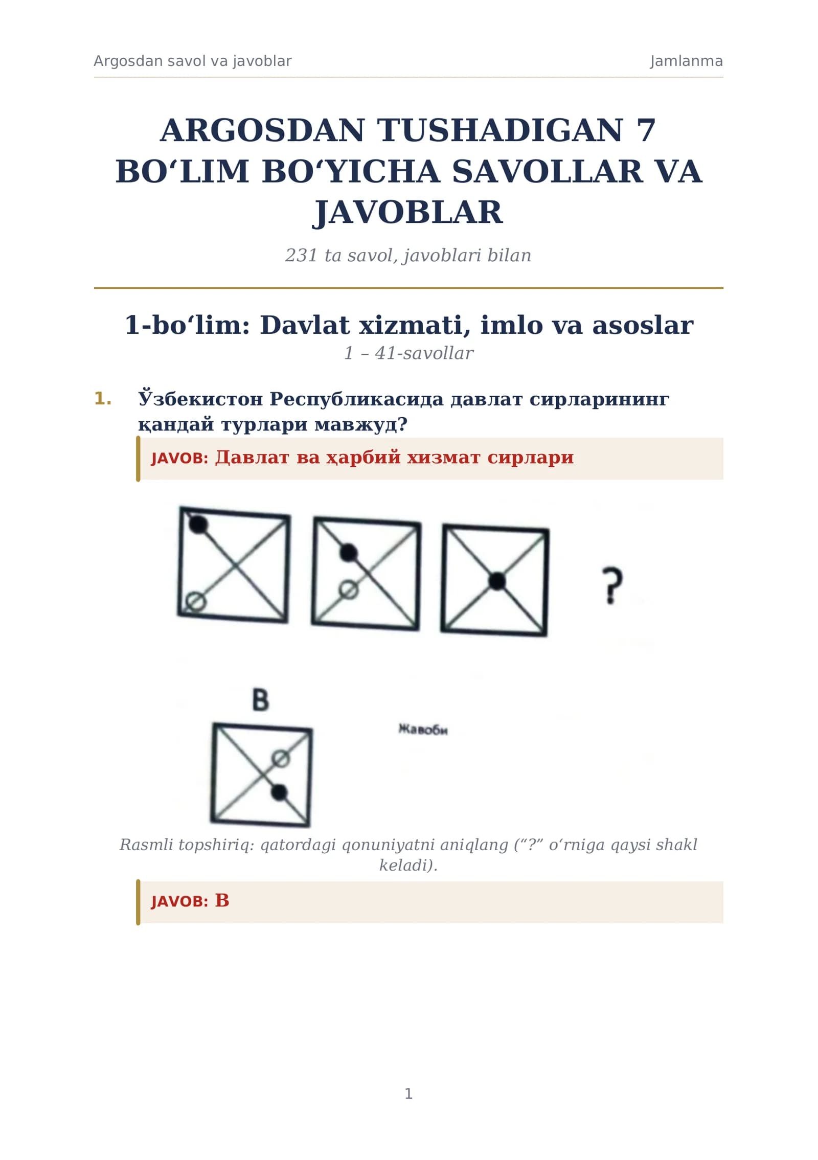 ARGOSDAN TUSHADIGAN   SAVOLLAR VA JAVOBLAR
