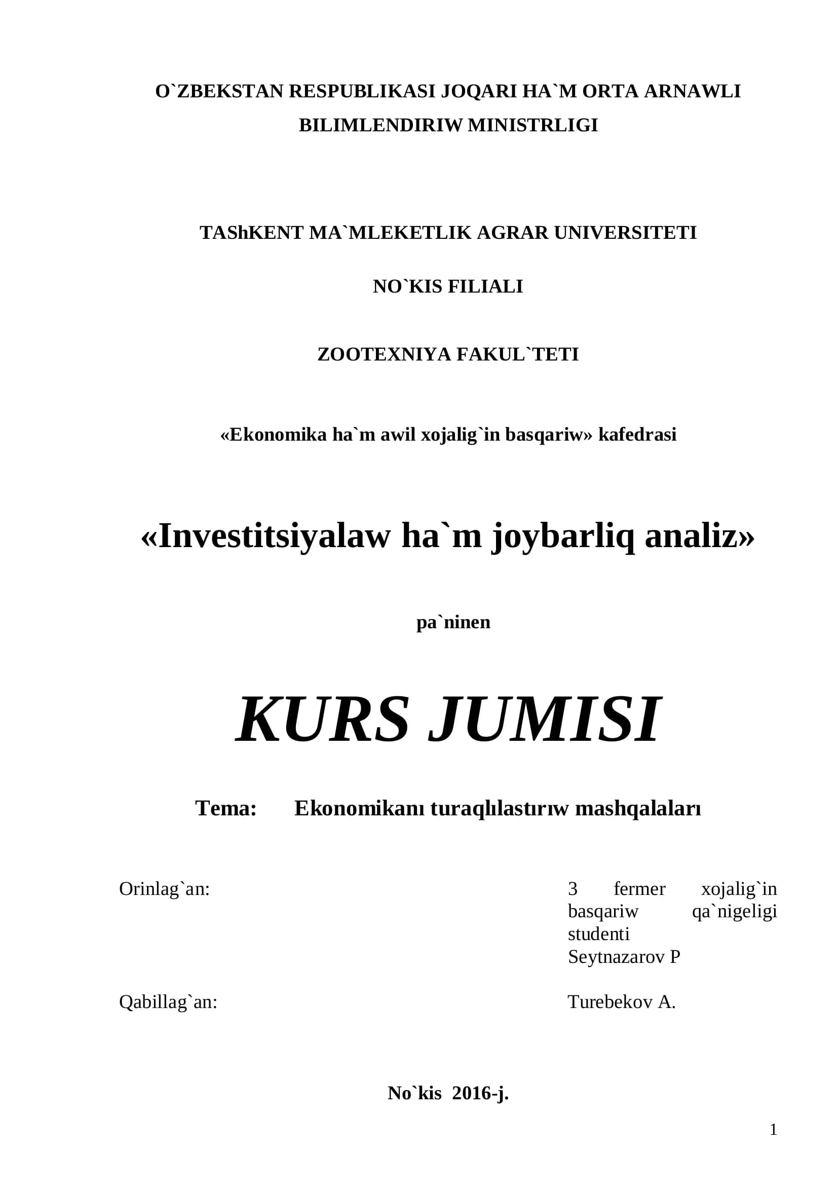 EkonomikanÕ turaqlÕlastÕUÕw mashqalalar