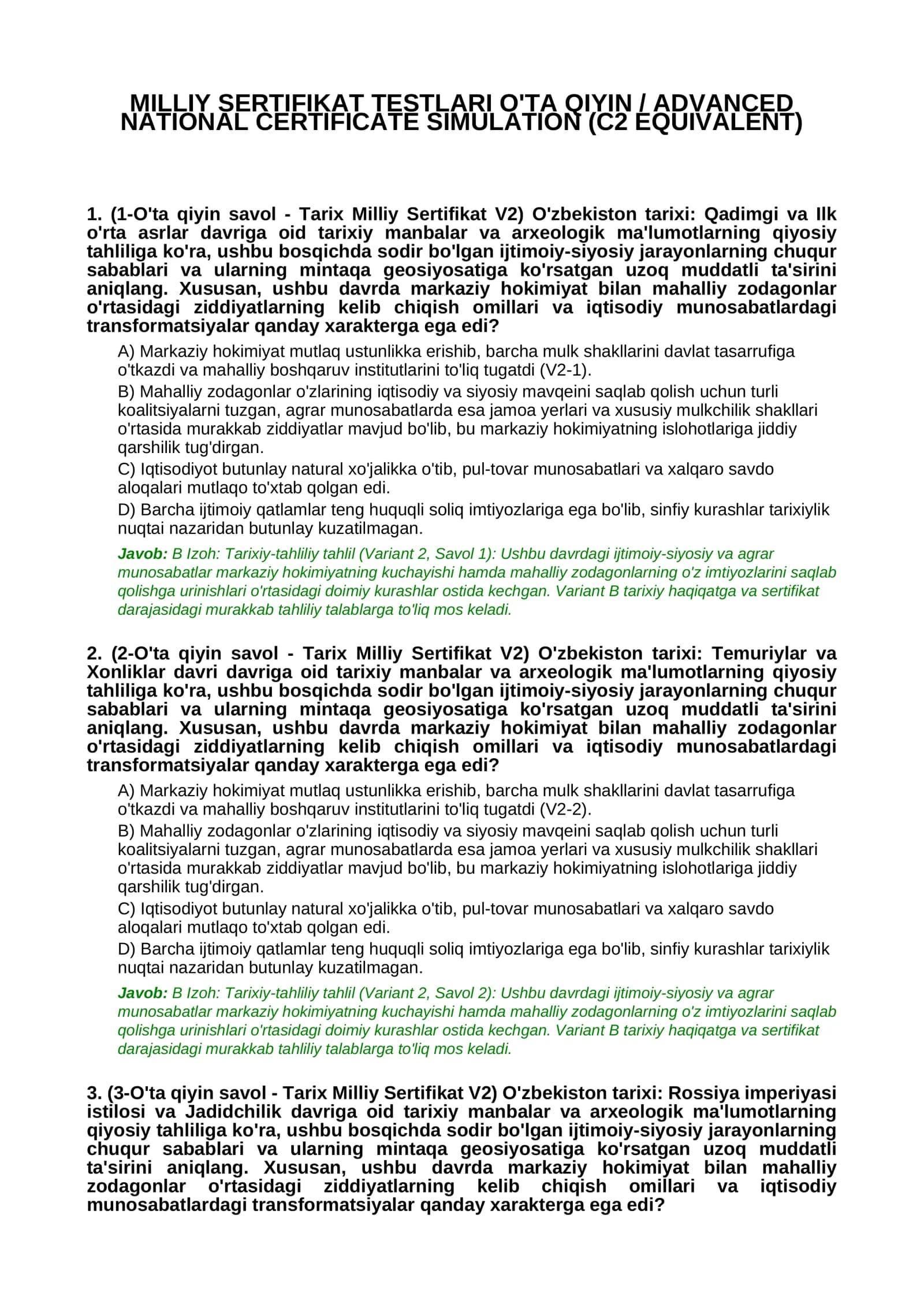 Milliy Sertifikat Testlari O'ta Qiyin / Advanced