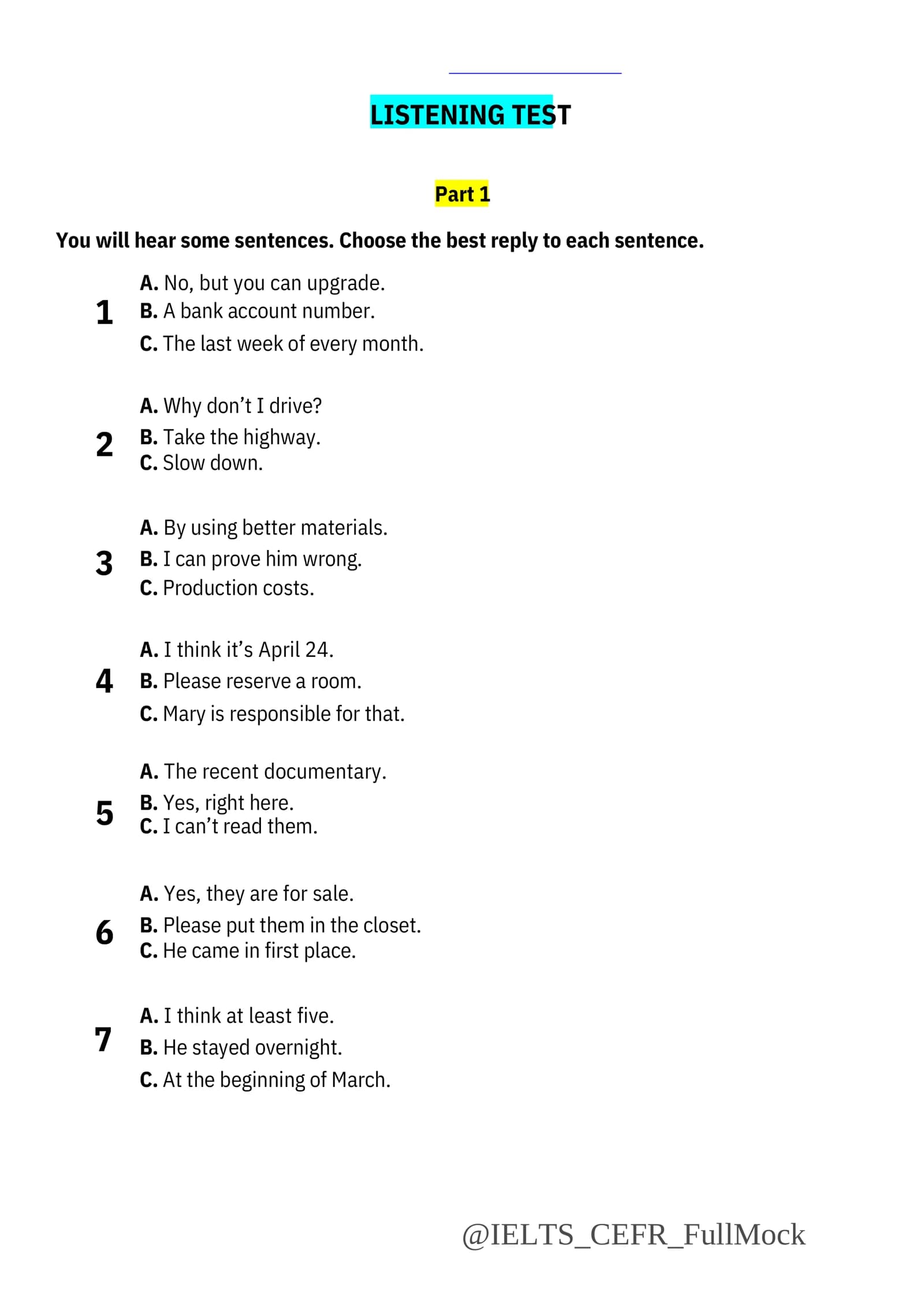LISTENING TEST Part 1