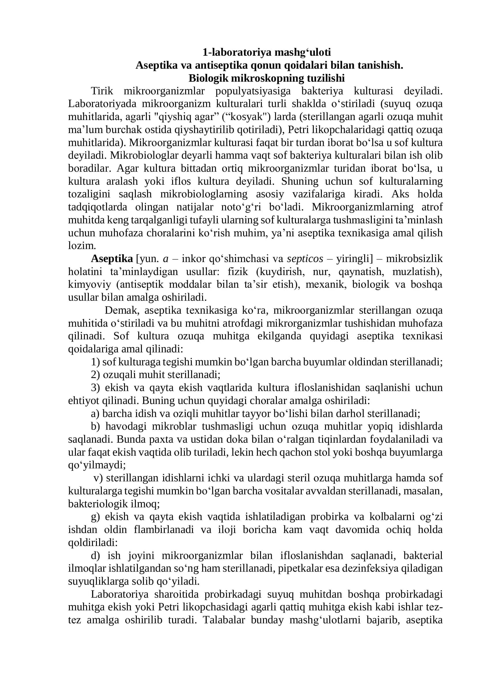 Biologik mikroskopning tuzilishi