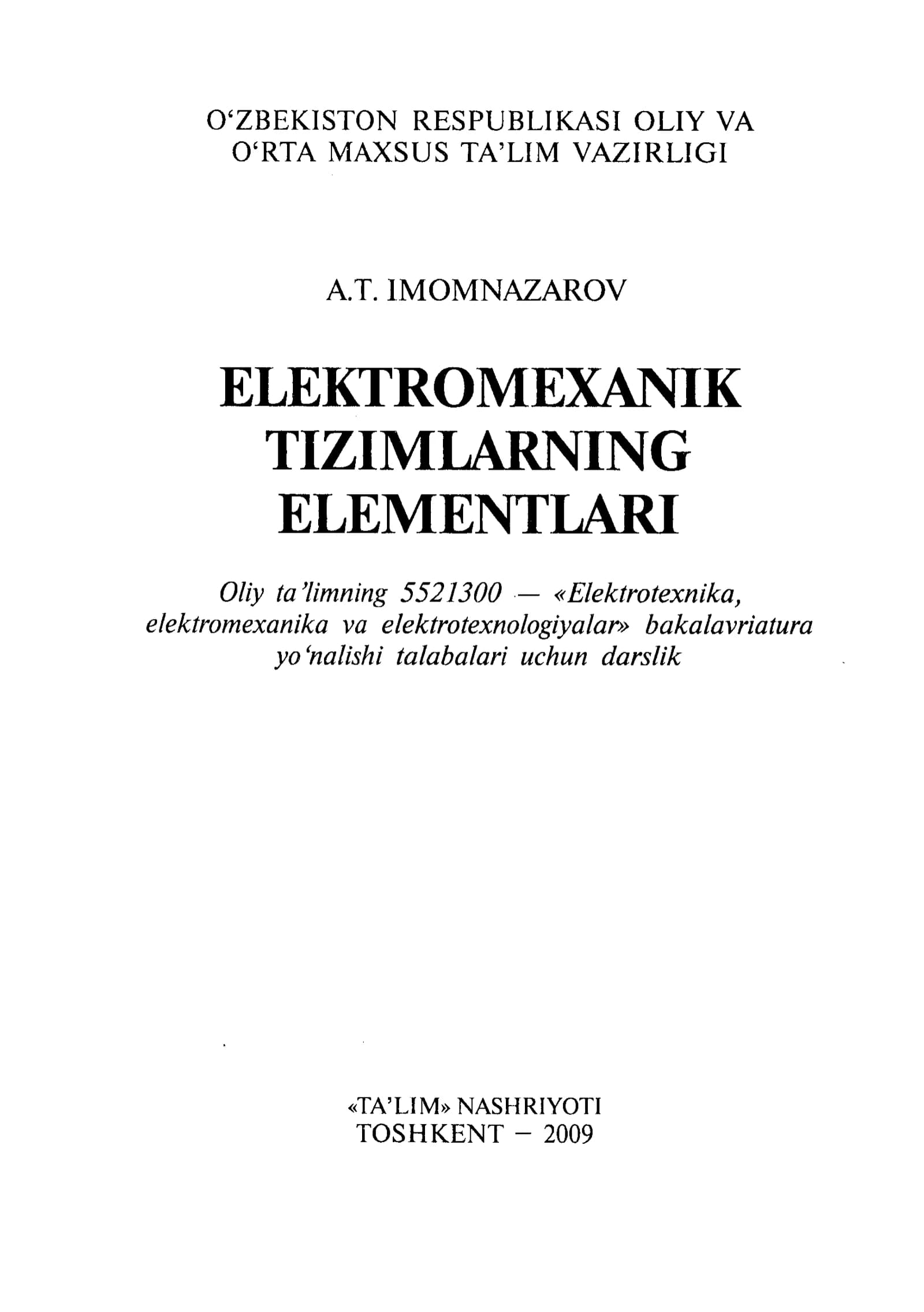 Elektromexanik Tizimlarning Elementlari