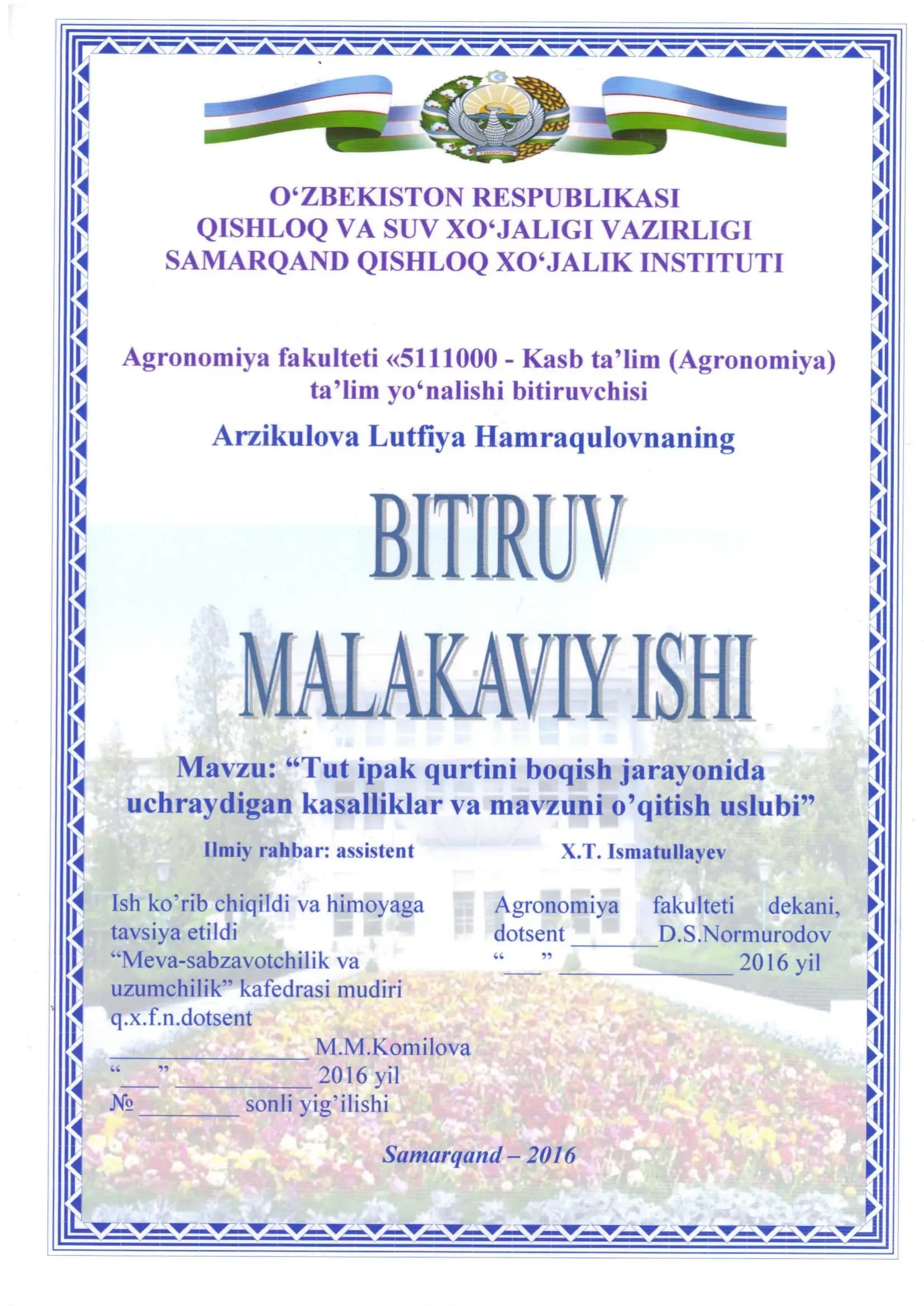 Meva-sabzavotchilik va uzumchilik kafedrasi yig'ilishi