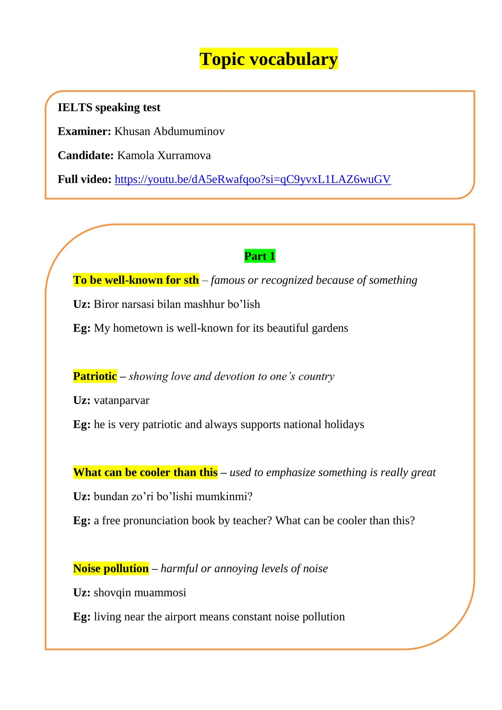 Topic vocabulary