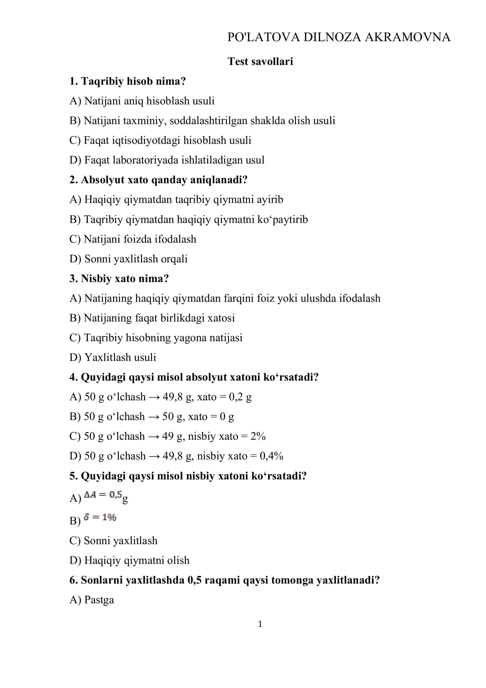 Test savollari