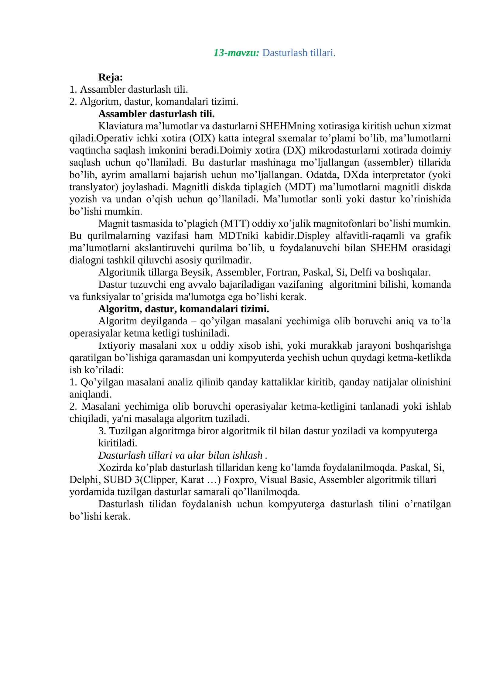 Assambler dasturlash tili