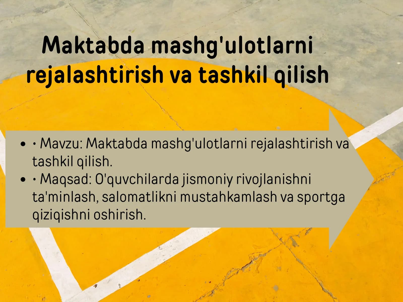 Mashg'ulotlarni rejalashtirish va tashkil qilish
