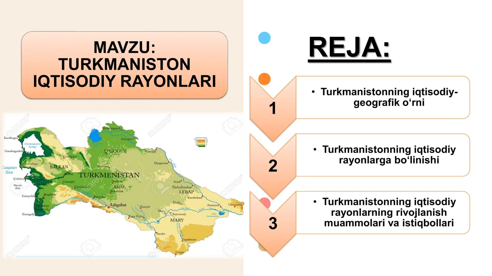 TURKMANISTON IQTISODIY RAYONLARI