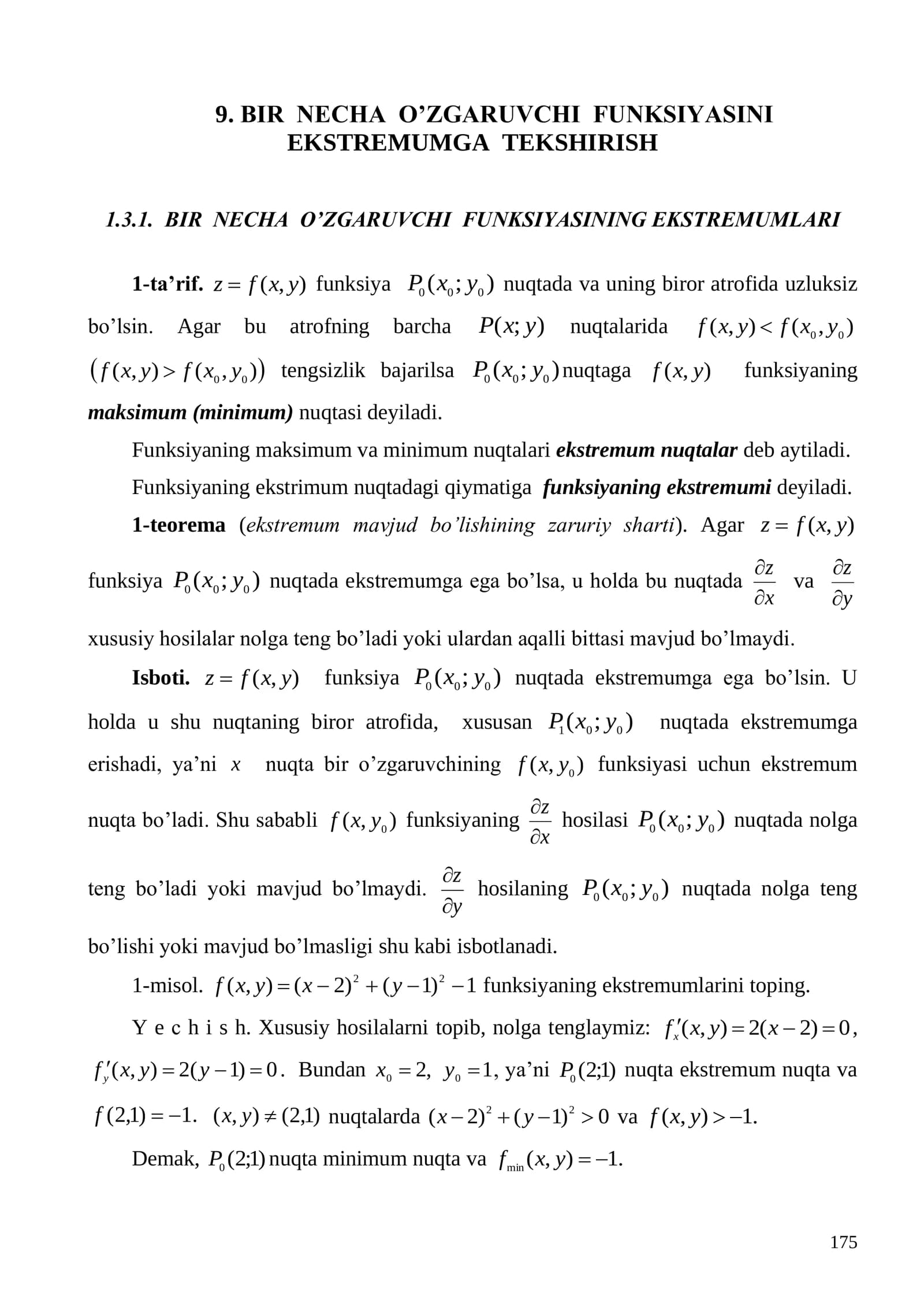 BIR NECHA O’ZGARUVCHI FUNKSIYASINI EKSTREMUMGA TEKSHIRISH